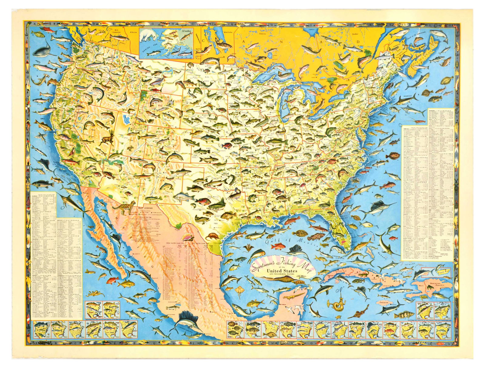 Sport Poster Illustrated Map Fishing USA (1 of 1)