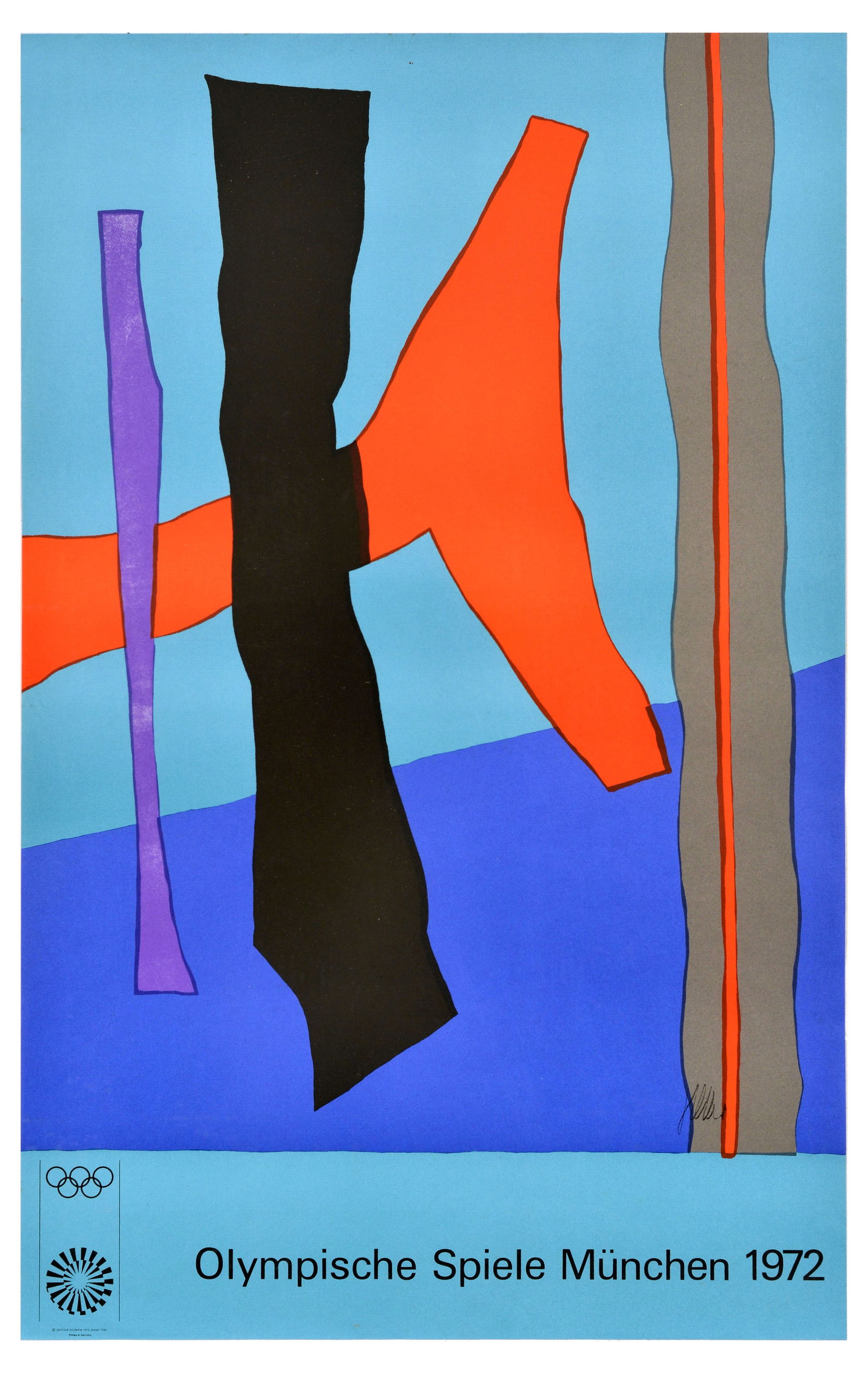 Sport Poster Munich Olympics 1972 Fritz Winter Abstract: Original vintage sport poster for the 1972 Summer Olympic Games held from 26 August to 11 September 1972 in Munich Germany featuring an abstract design by the German artist Fritz Winter (1905-1976)of