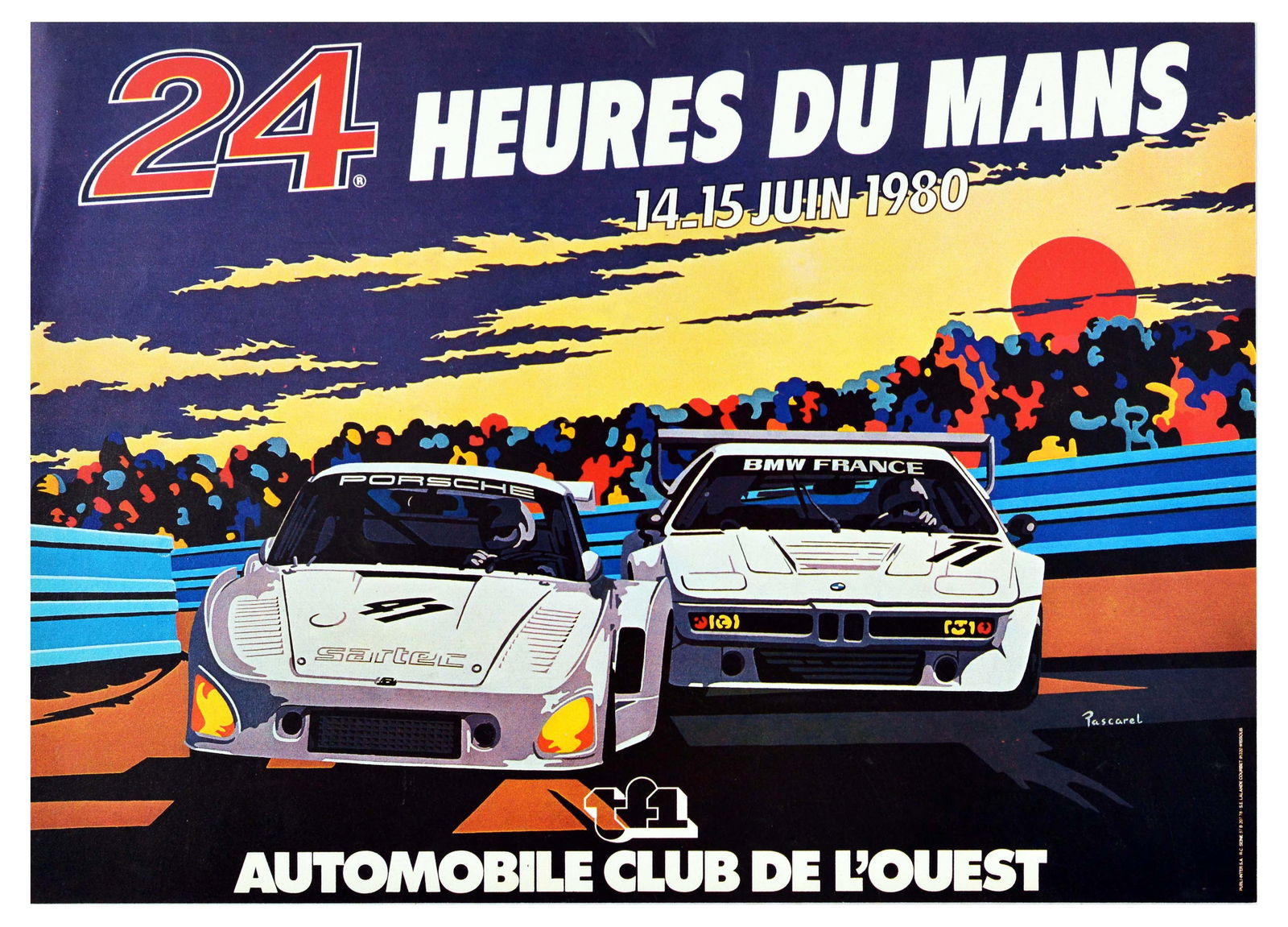 Sport Poster 24 Heures Du Mans 1980 Car Racing Porsche: Original vintage motorsport poster for the 24 Heures du Mans / 24 Hours of Le Mans on 14-15 June 1980 featuring the text in bold white lettering above an illustration of Porsche and BMW France sports