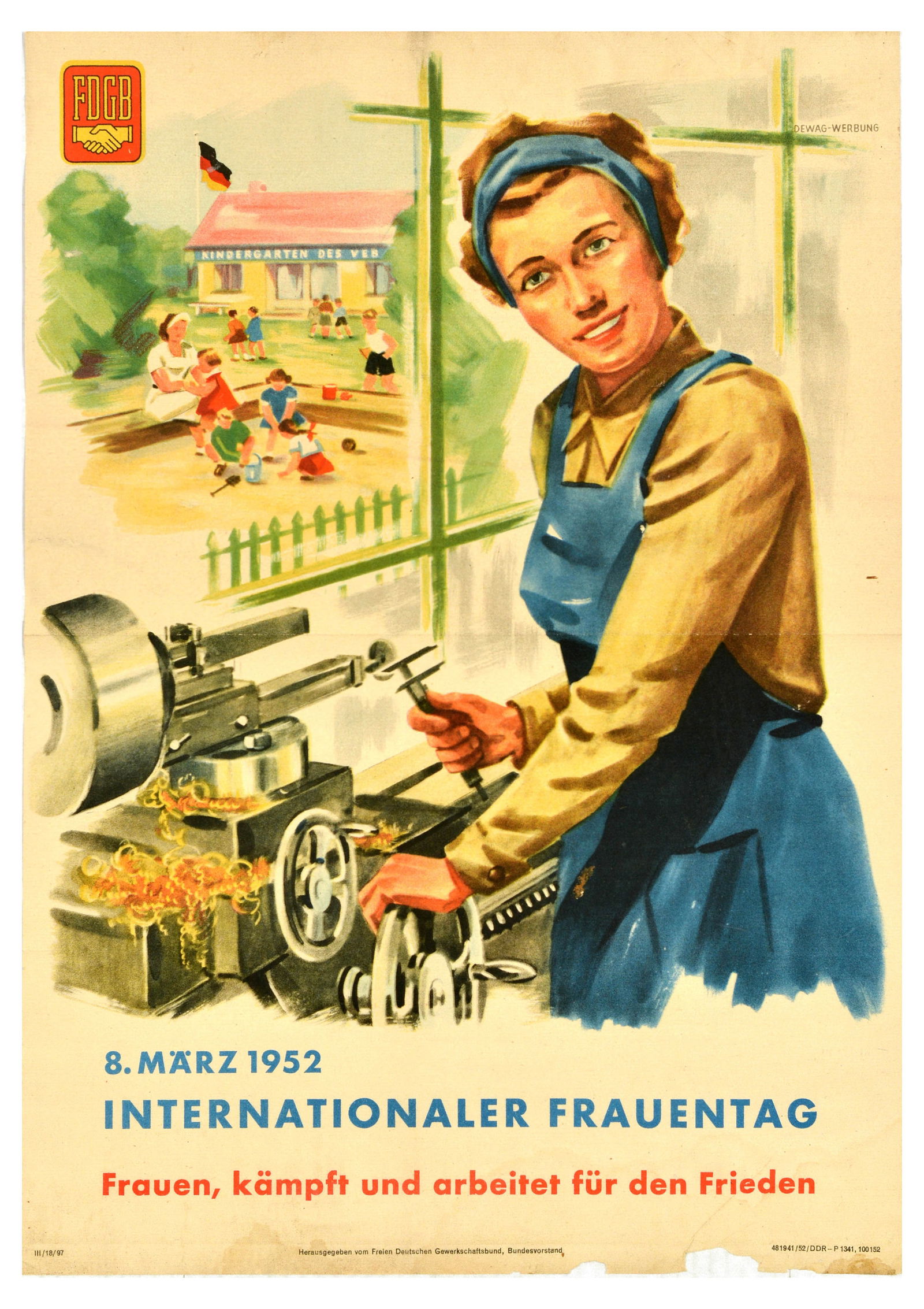 Propaganda Poster International Womens Day DDR Socialist Germany Fight Work For Peace (1 of 1)
