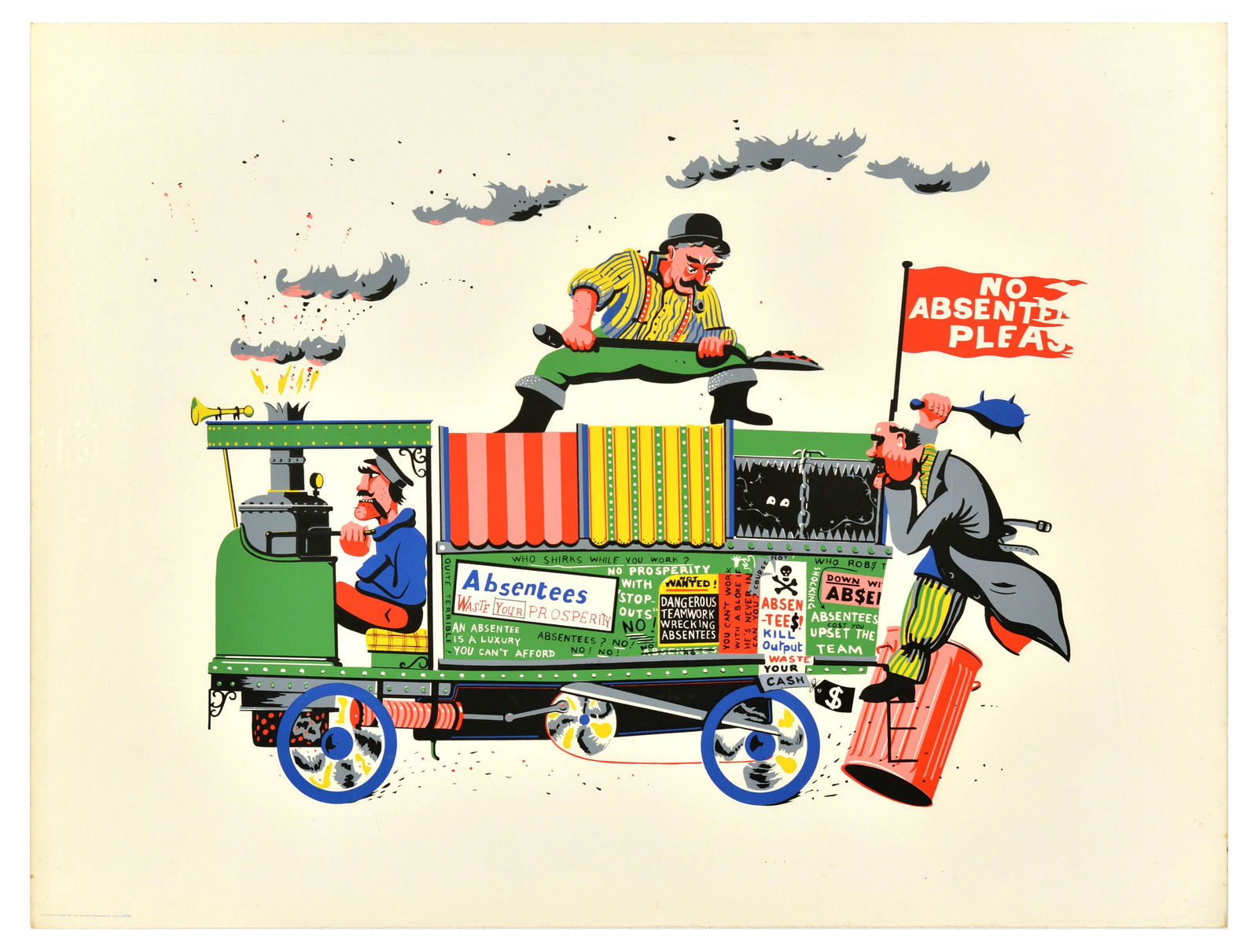 Propaganda Poster Steam Car Absentees Waste Your Property Work Motivation (1 of 1)
