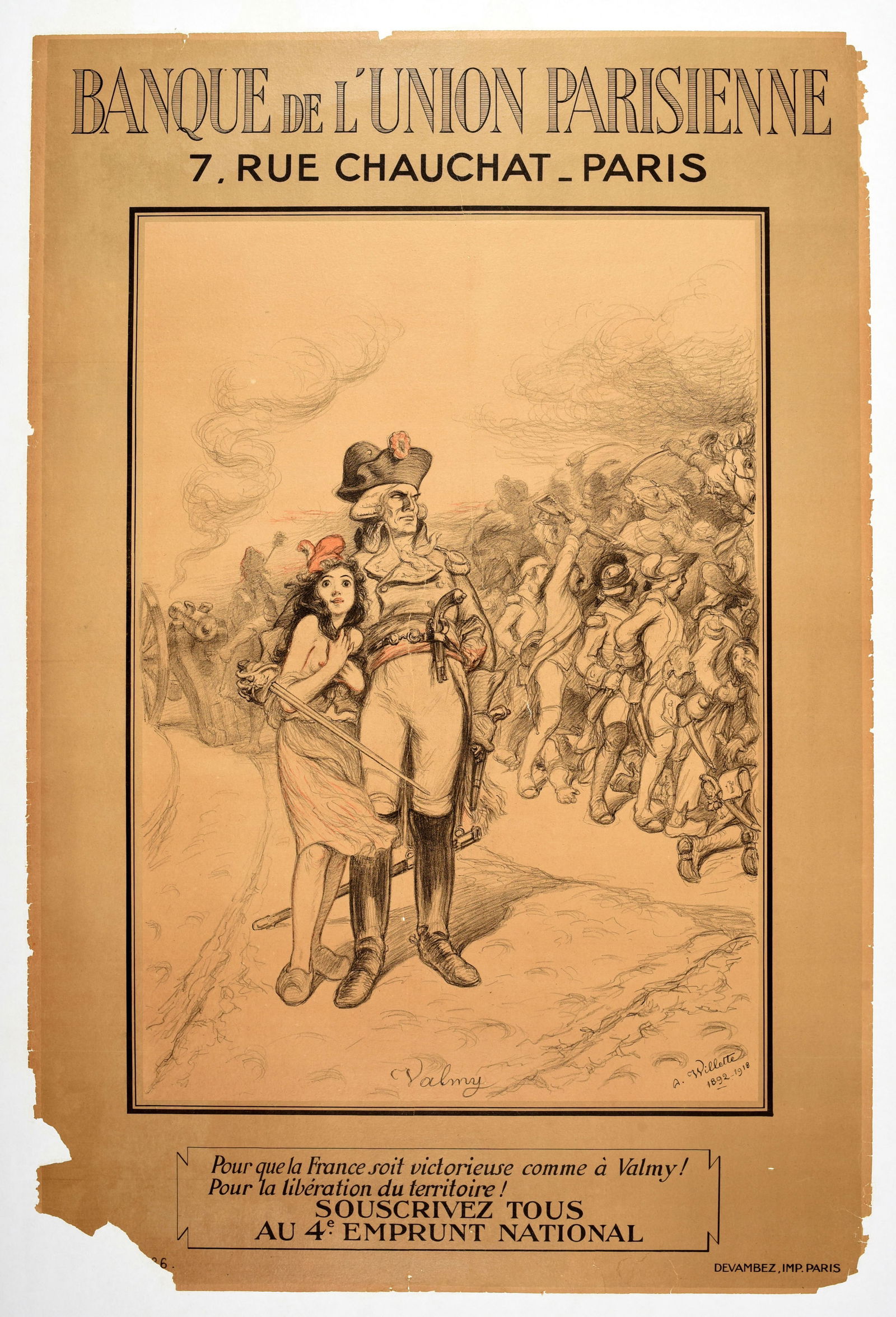 WWI Poster Emprunt Valmy Battle War Loan Bonds Marianne (1 of 1)