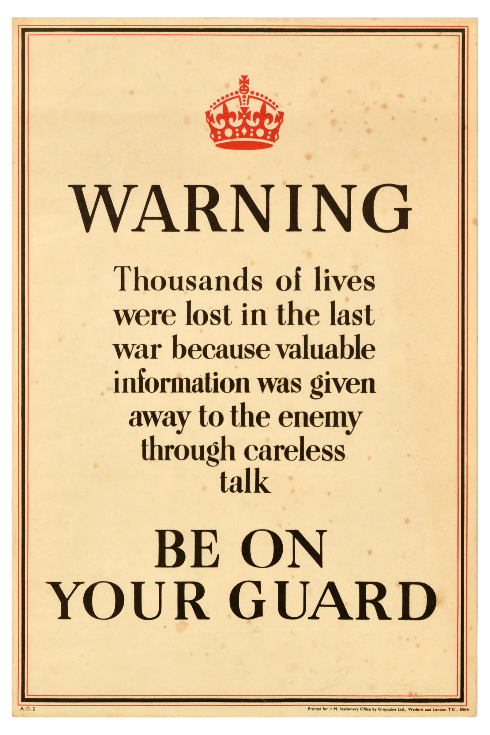 War Poster Careless Talk Warning Be On Your Guard WWII Public Information (1 of 1)