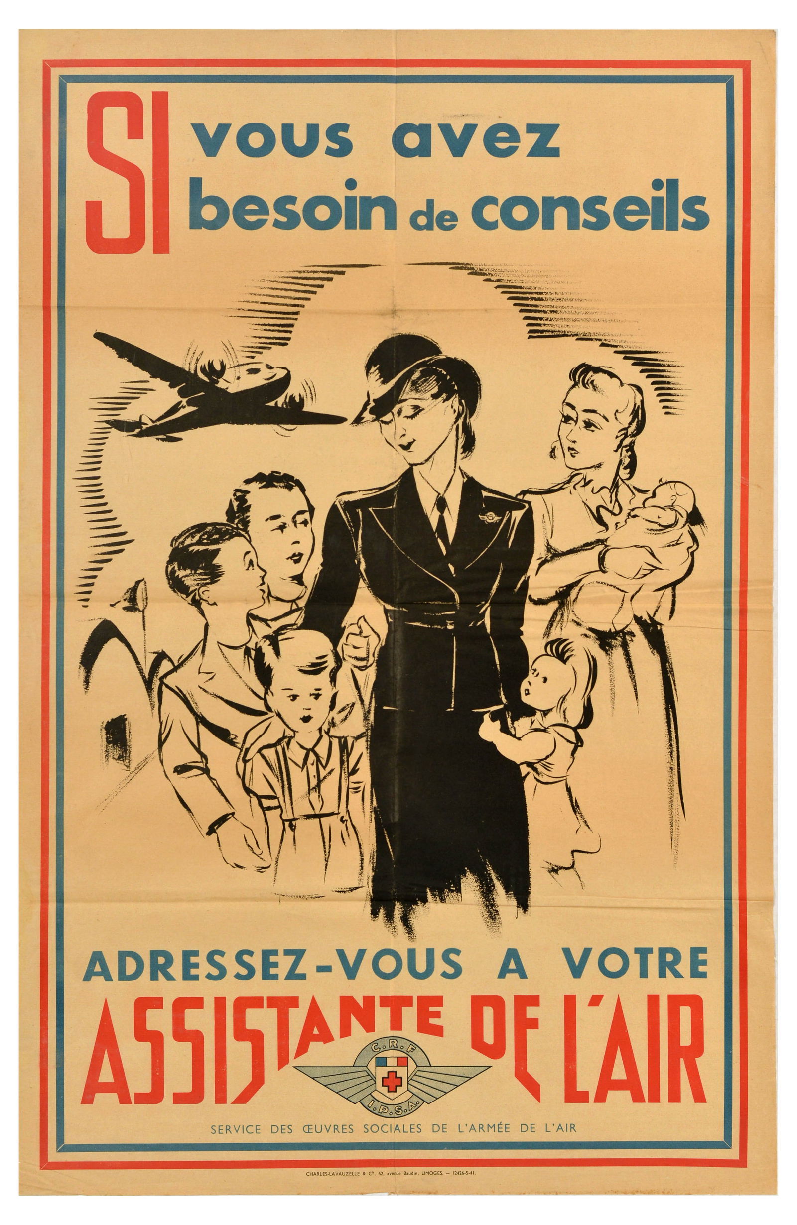 War Poster French Red Cross Air Ambulance Rescue Pilots Nurses (1 of 1)