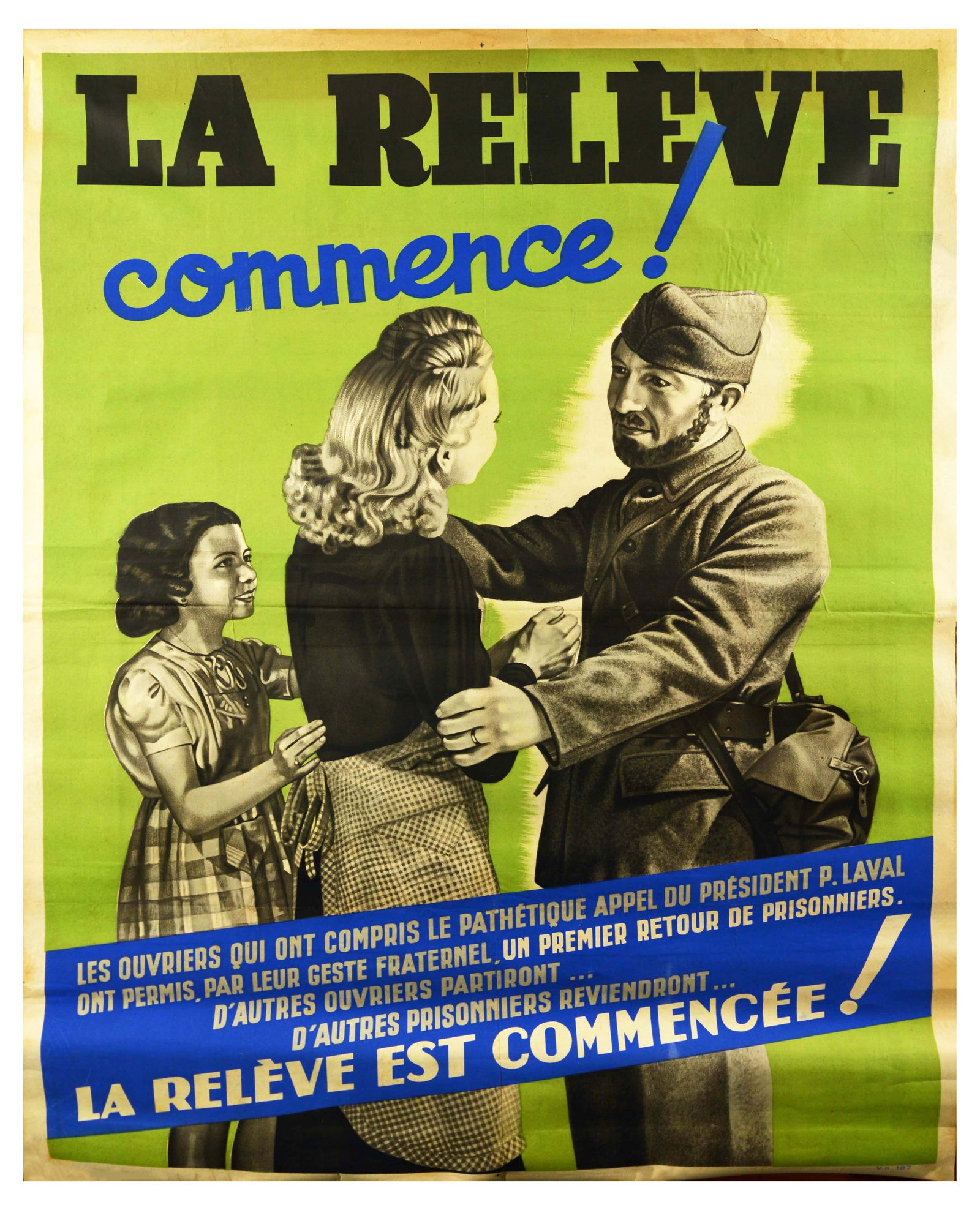 War Poster Vichy France Nazi Enforced Labour WWII POW Volunteer Exchange (1 of 1)