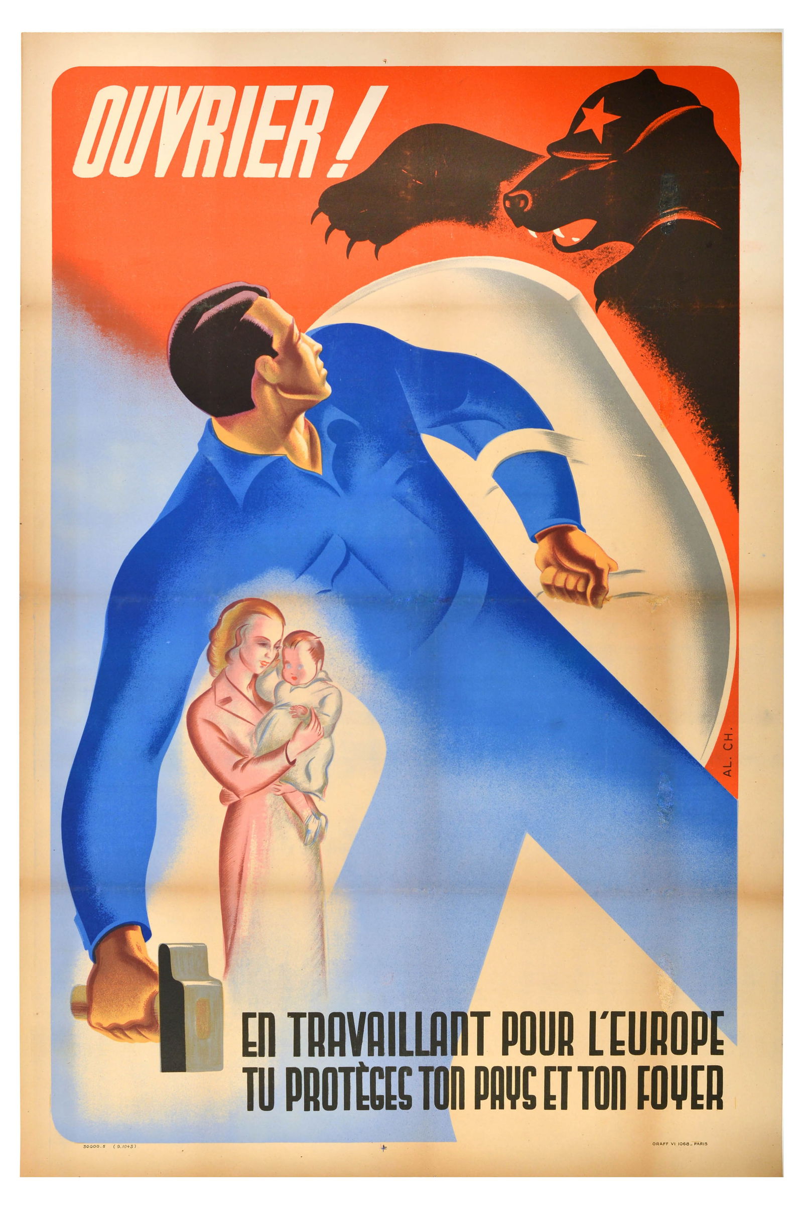 War Poster WWII Vichy France Ouvrier Russia Bear Bolshevik USSR (1 of 1)