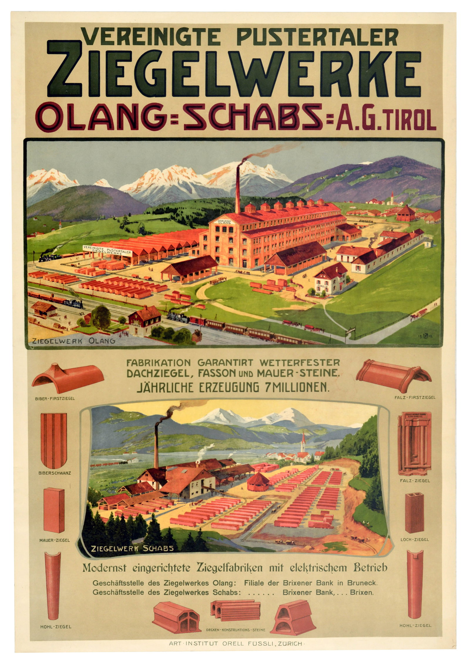 Advertising Poster Pustertal Brickworks Ziegelwerke Factory Olang Schabs (1 of 1)