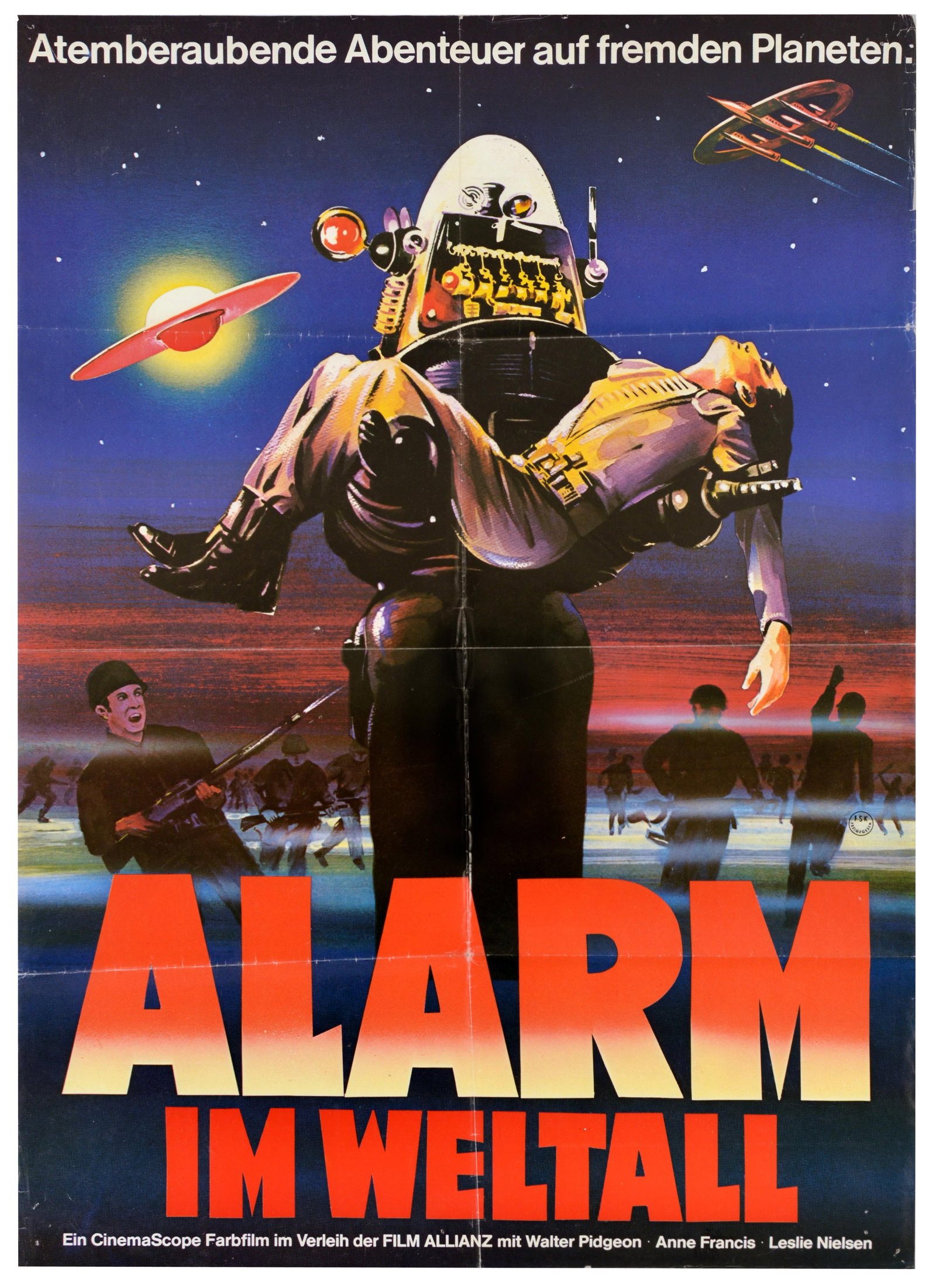 Movie Poster Forbidden Planet Alarm Im Weltall: Original vintage movie poster for the German re-release of the 1956 science fiction classic Forbidden Planet / Alarm im Weltall directed by Fred M. Wilcox and starring Walter Pidgeon, Anne Francis, an
