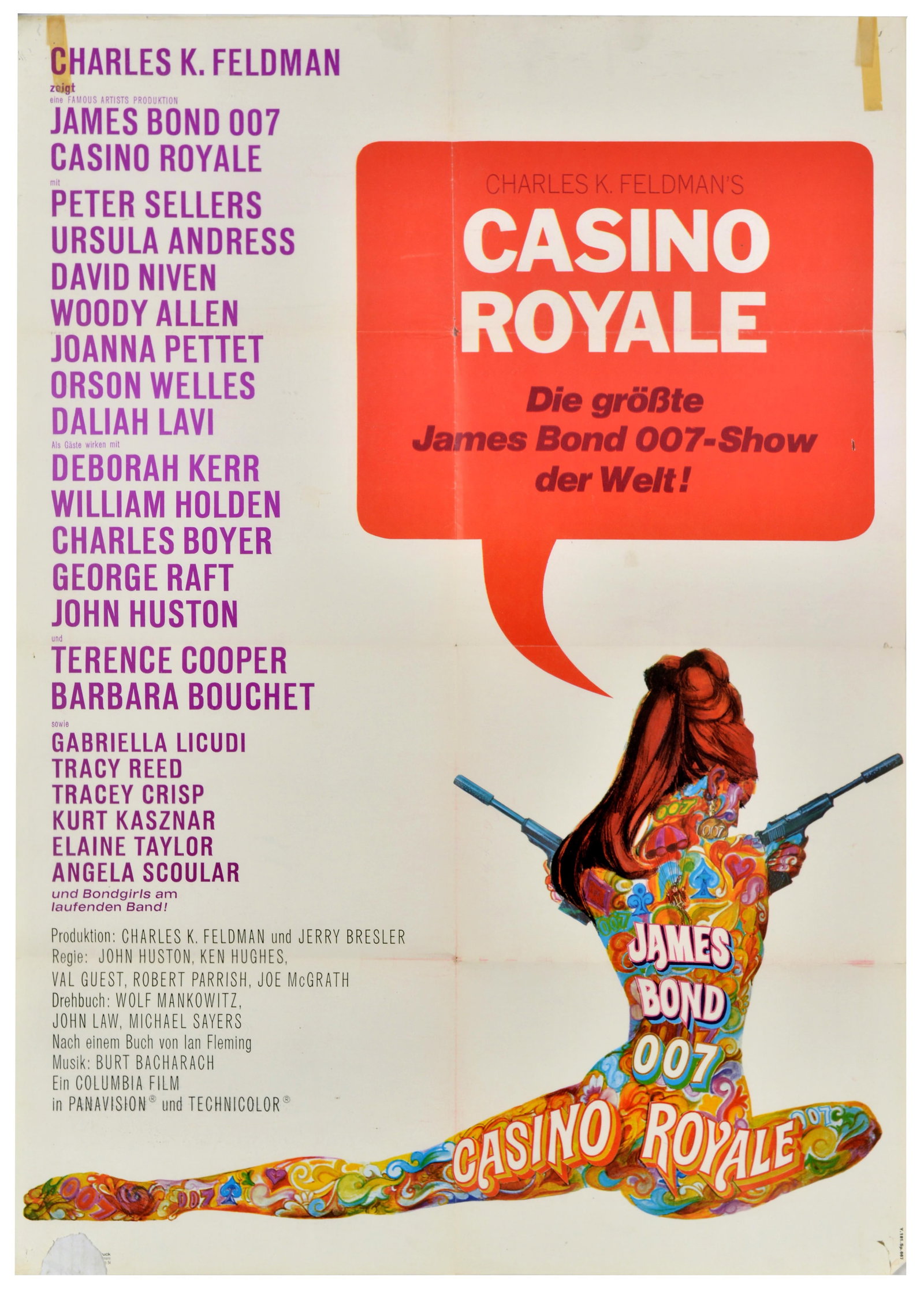 Movie Poster James Bond Casino Royale: Original vintage movie poster for the German release of the spy parody comedy film Casino Royale directed by Charles K. Feldman loosely based on the Ian Fleming novel (1953) and starring David Niven a