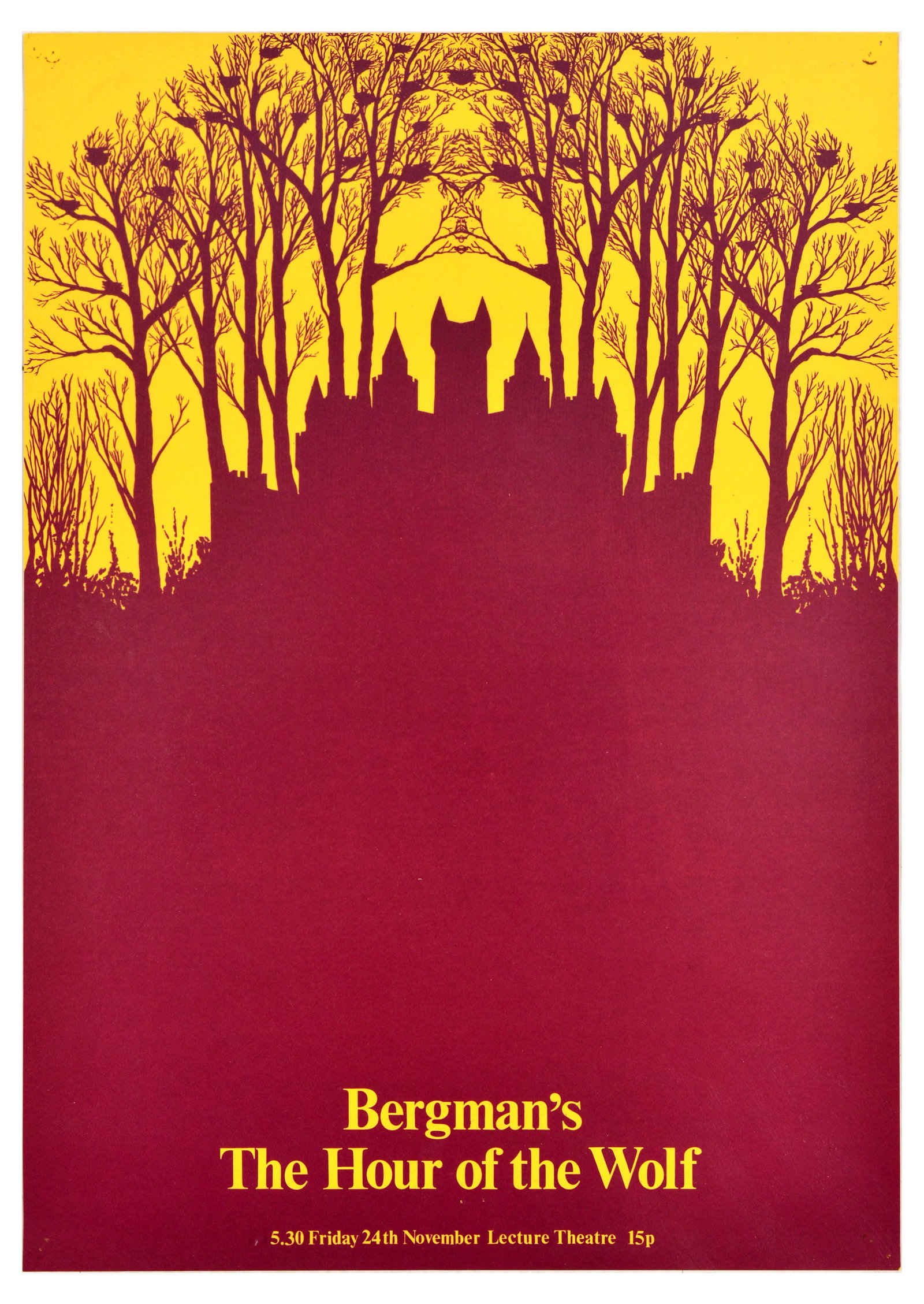 Movie Poster Hour Of The Wolf Ingmar Bergman Horror: Original vintage movie advertising poster for a screening of The Hour of the Wolf, a 1968 Swedish psychological horror film directed by Swedish film and theatre director and screenwriter Ingmar Bergma