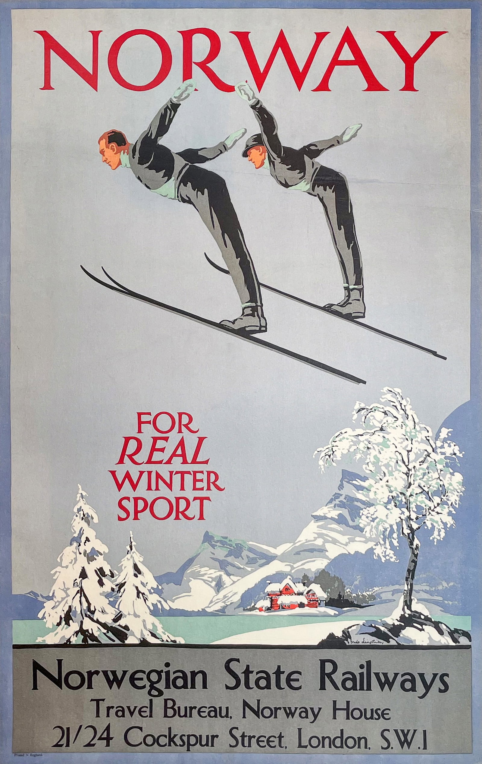 Travel Poster Ski Norway Winter Sport Norwegian State Railways (1 of 1)