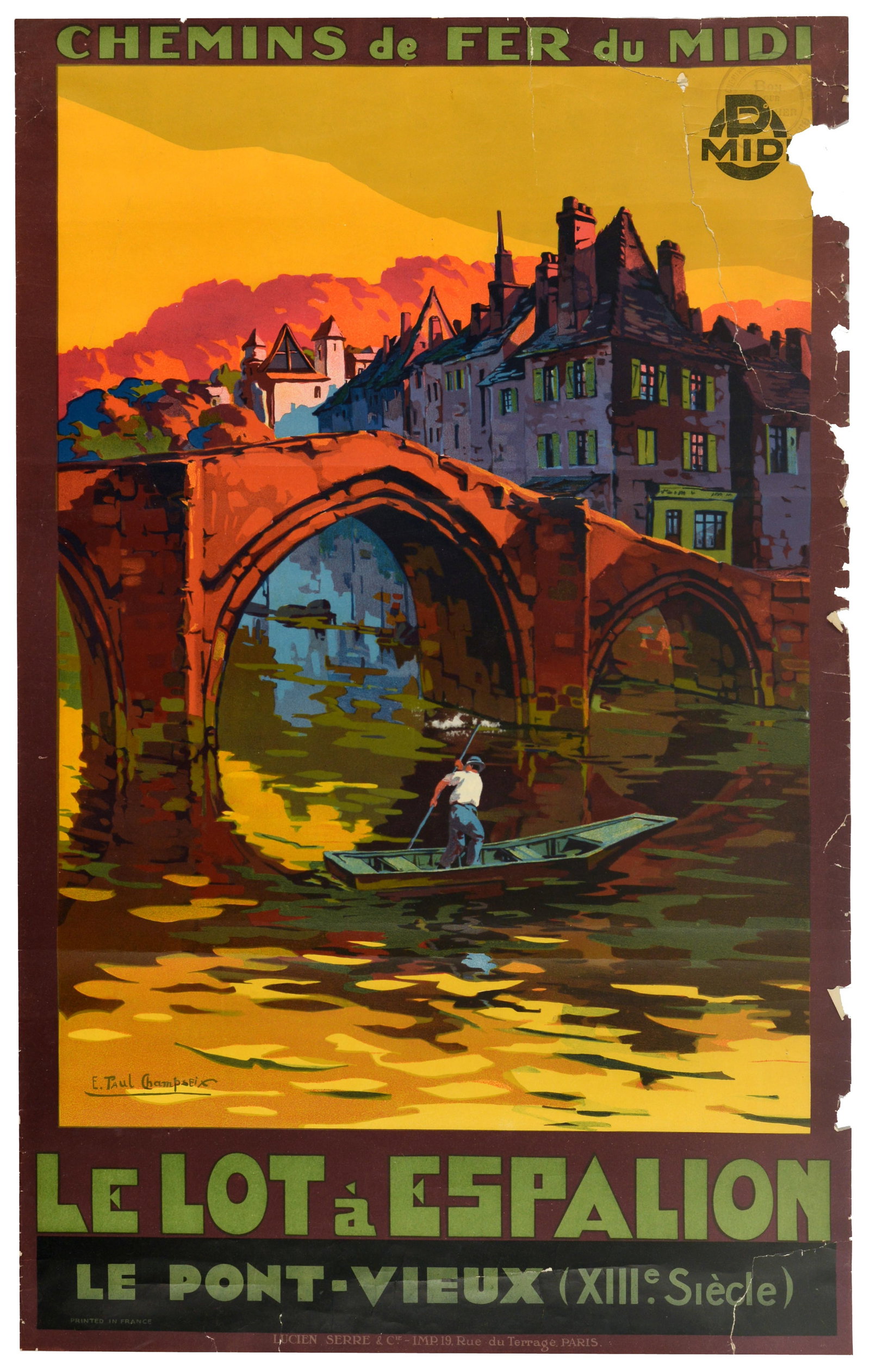 Travel Poster Espalion Lot River Chemins de Fer du Midi Railway (1 of 1)