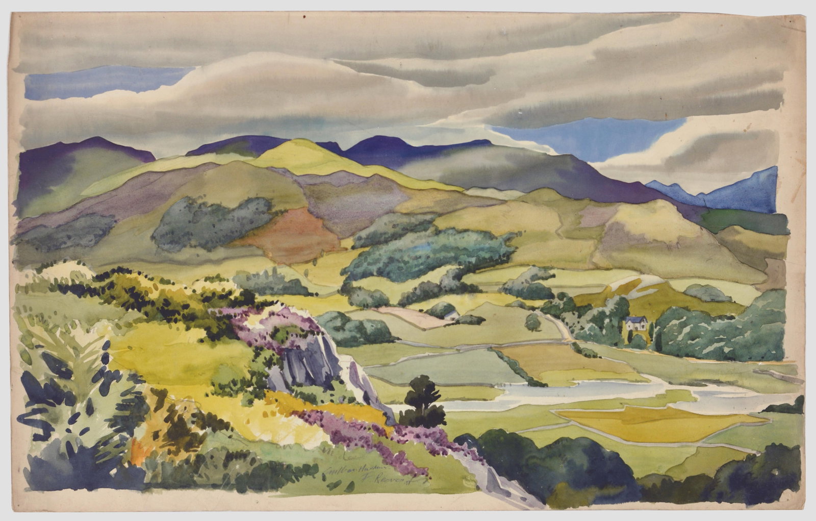 Painting Drawing Set Fred Reeves Landscape Portraits Ads: Set of 6 original artworks with advertising designs and landscape and real life paintings and sketches. 1. Landscape painting featuring an image of rolling hills, this beautiful original watercolour p