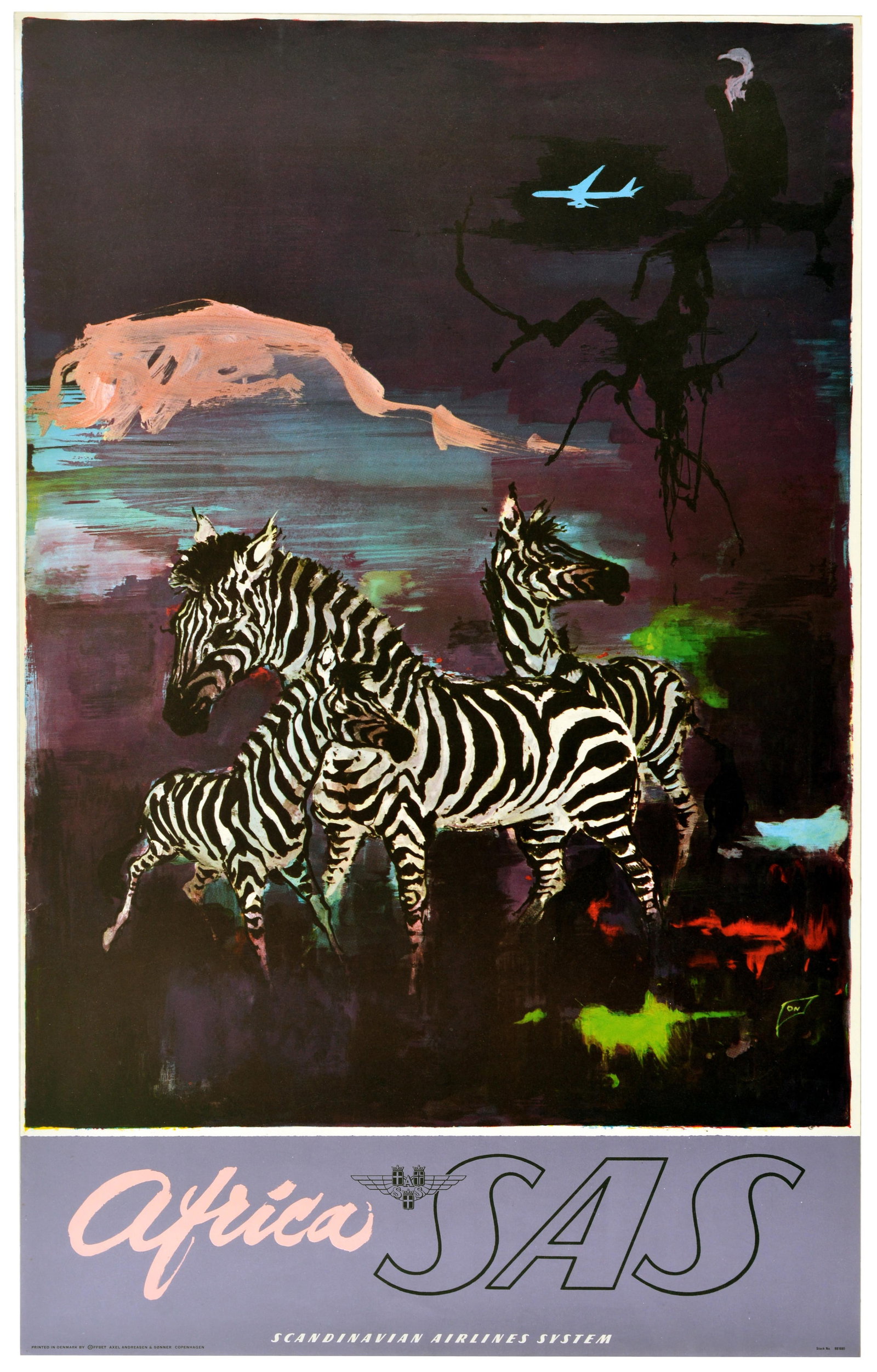 Travel Poster Africa Zebras SAS Otto Nielsen Purple (1 of 1)