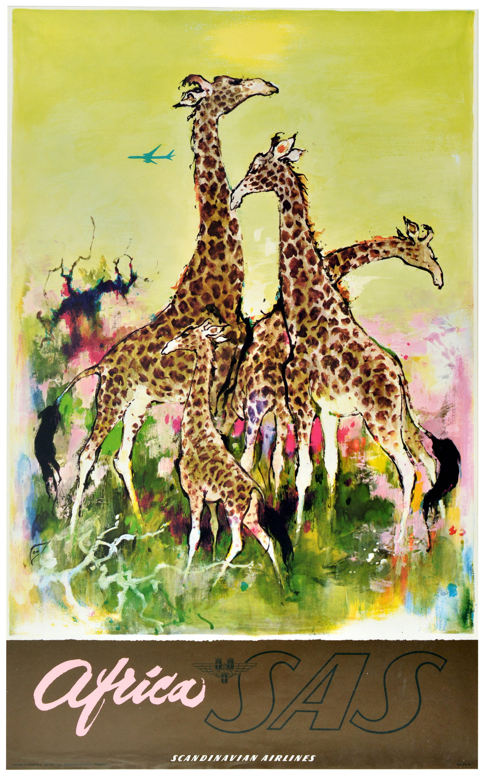 Travel Poster Africa Giraffe SAS Airlines Otto Nielsen Brown (1 of 1)