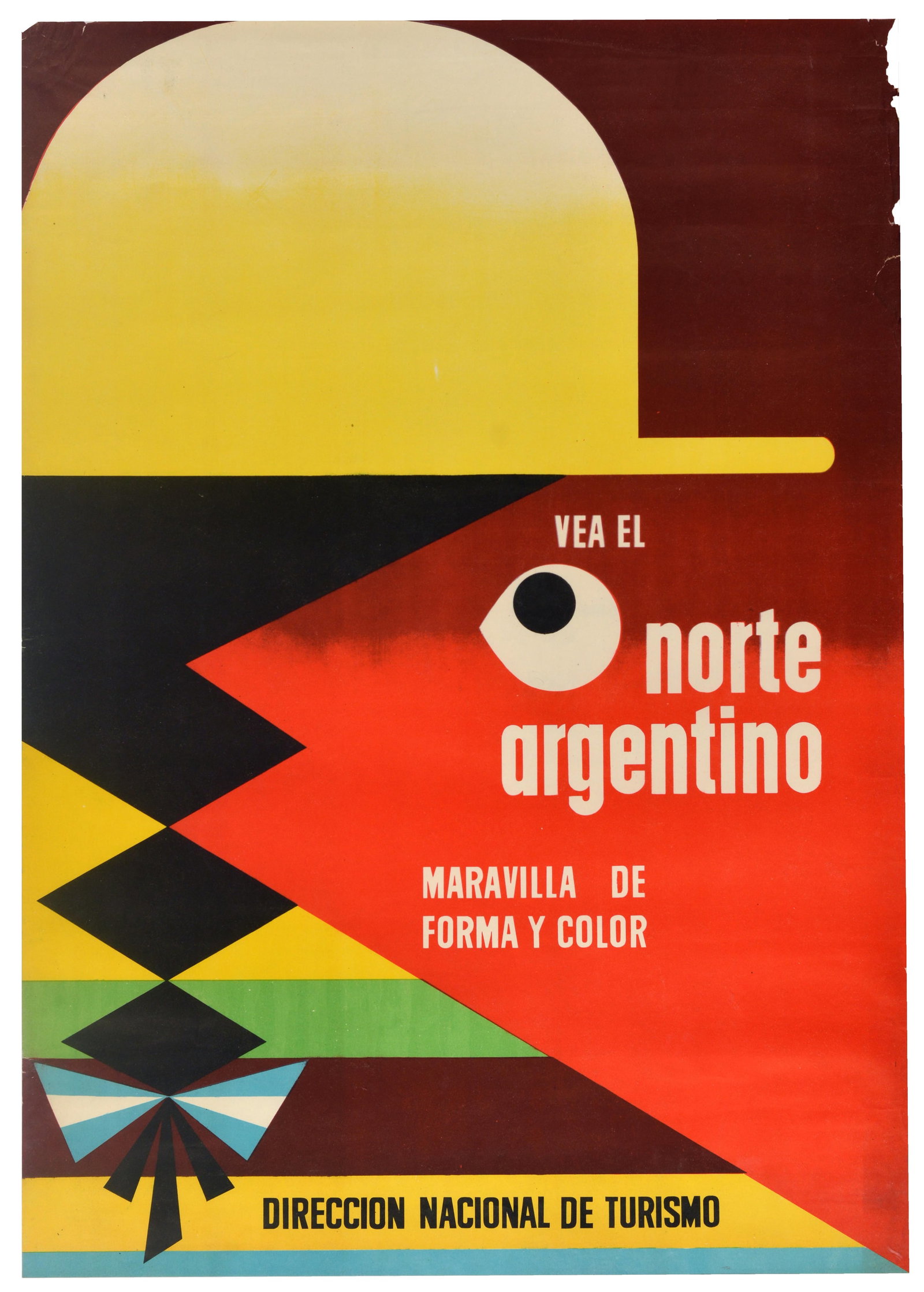 Travel Poster Northern Argentina South America Marvel: Original vintage mid-century travel advertising poster titled Vea el norte argentino. Maravilla de forma y color / See northern Argentina, marvel of form and colour, featuring a bold, graphic illustra