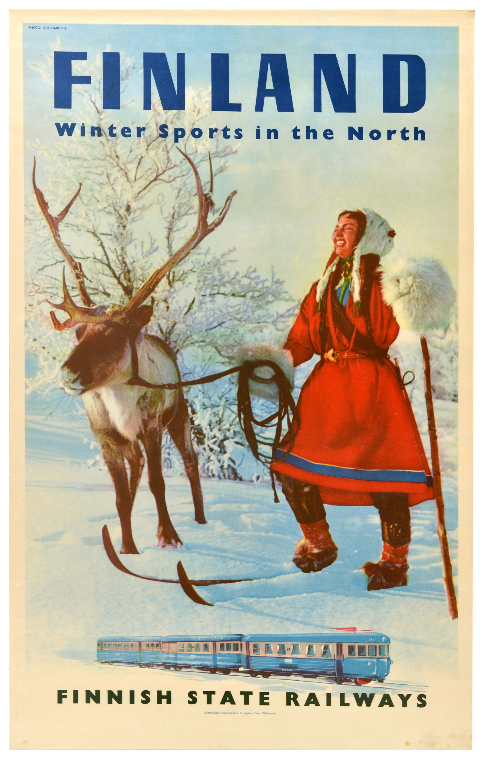 Travel Poster Finland Winter sports Finnish State Railways Suomi (1 of 1)