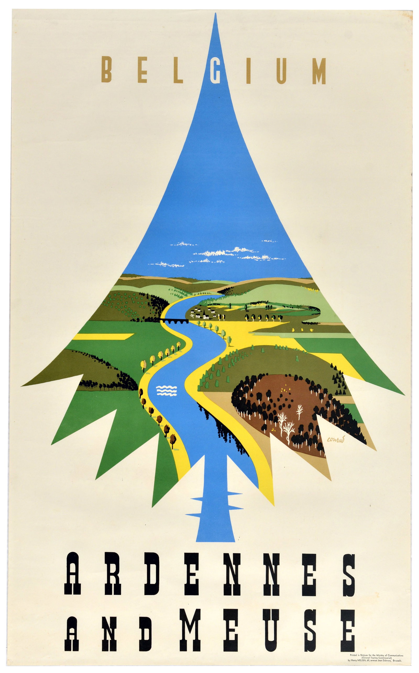 Travel Poster Belgium Ardennes And Meuse Midcentury Modern. (1 of 1)