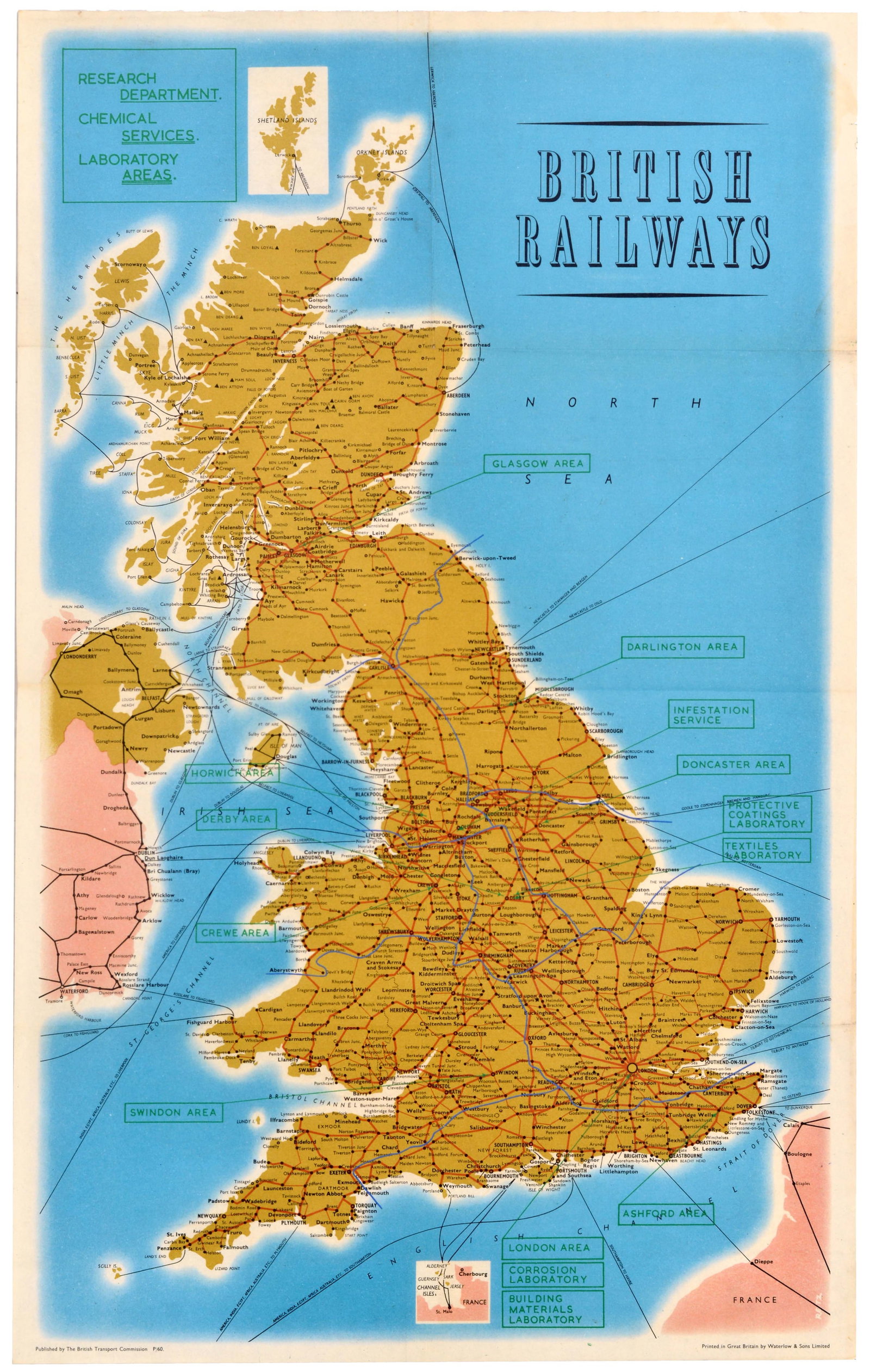 Travel Poster British Railways Industrial Cartography Map: Original vintage poster featuring British Railways industrial cartography, with a specialised map that focuses on the Research Department and Chemical Services Laboratory Areas, highlighting the scien