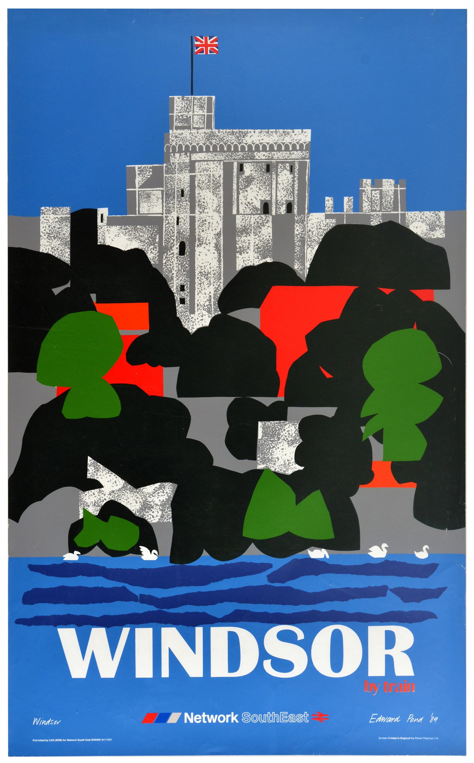 Travel Poster Windsor Network Southeast Railway: Original vintage railway travel poster advertising Windsor by Train - Design by the celebrated British artist Edward Pond (1929?2012) features a bold illustration of the historic Windsor Castle toweri