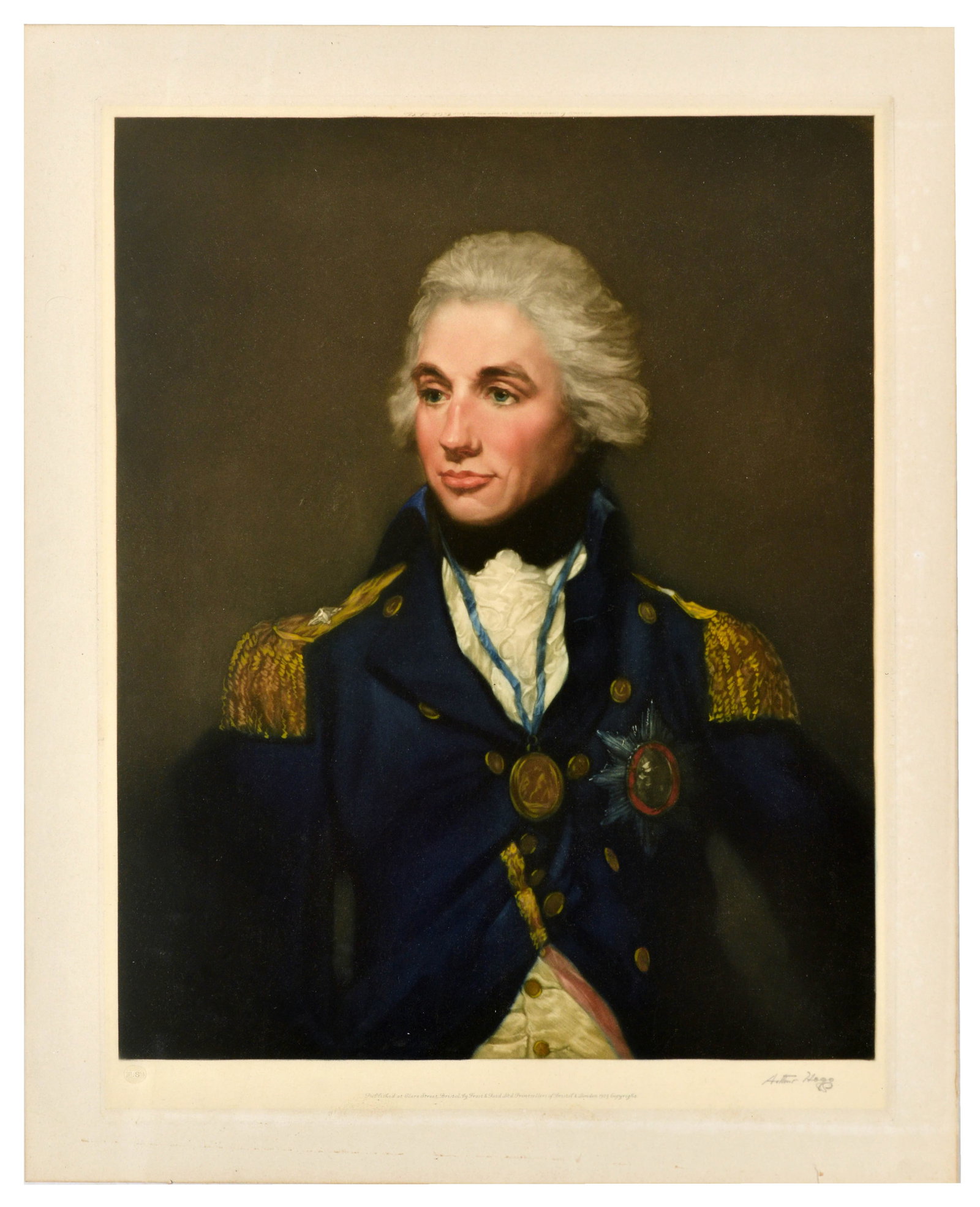 Antique Print ?Horatio Nelson Royal Navy Vice Admiral Abbott: Original antique colour portrait of Vice-Admiral ?Horatio Nelson engraved by the celebrated British printmaker ?Arthur Hogg (1872-1949) and an interpretation after the painting by the prominent Englis