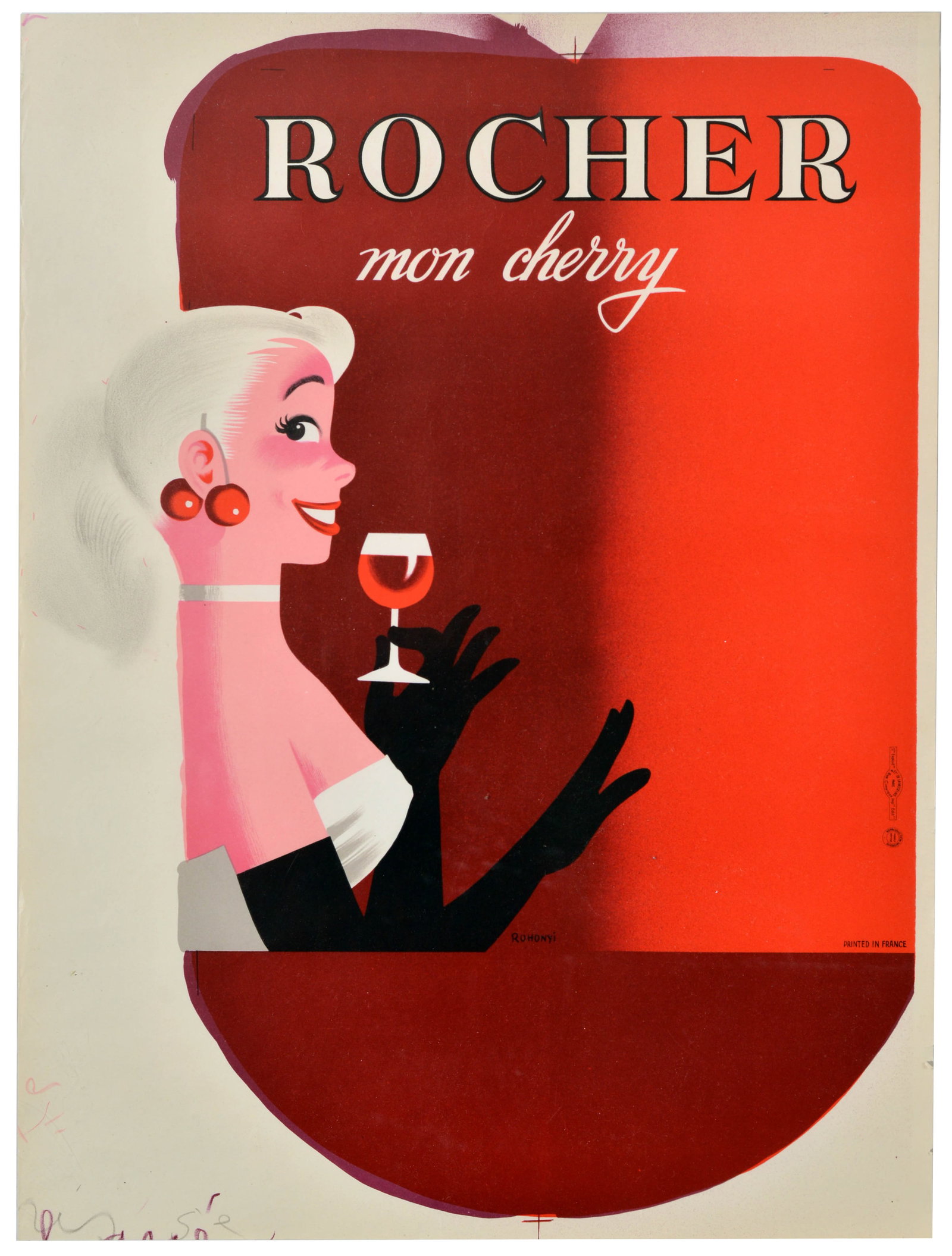 Advertising Poster Rocher Mon Cherry Liqueur France Rohonyi (1 of 1)