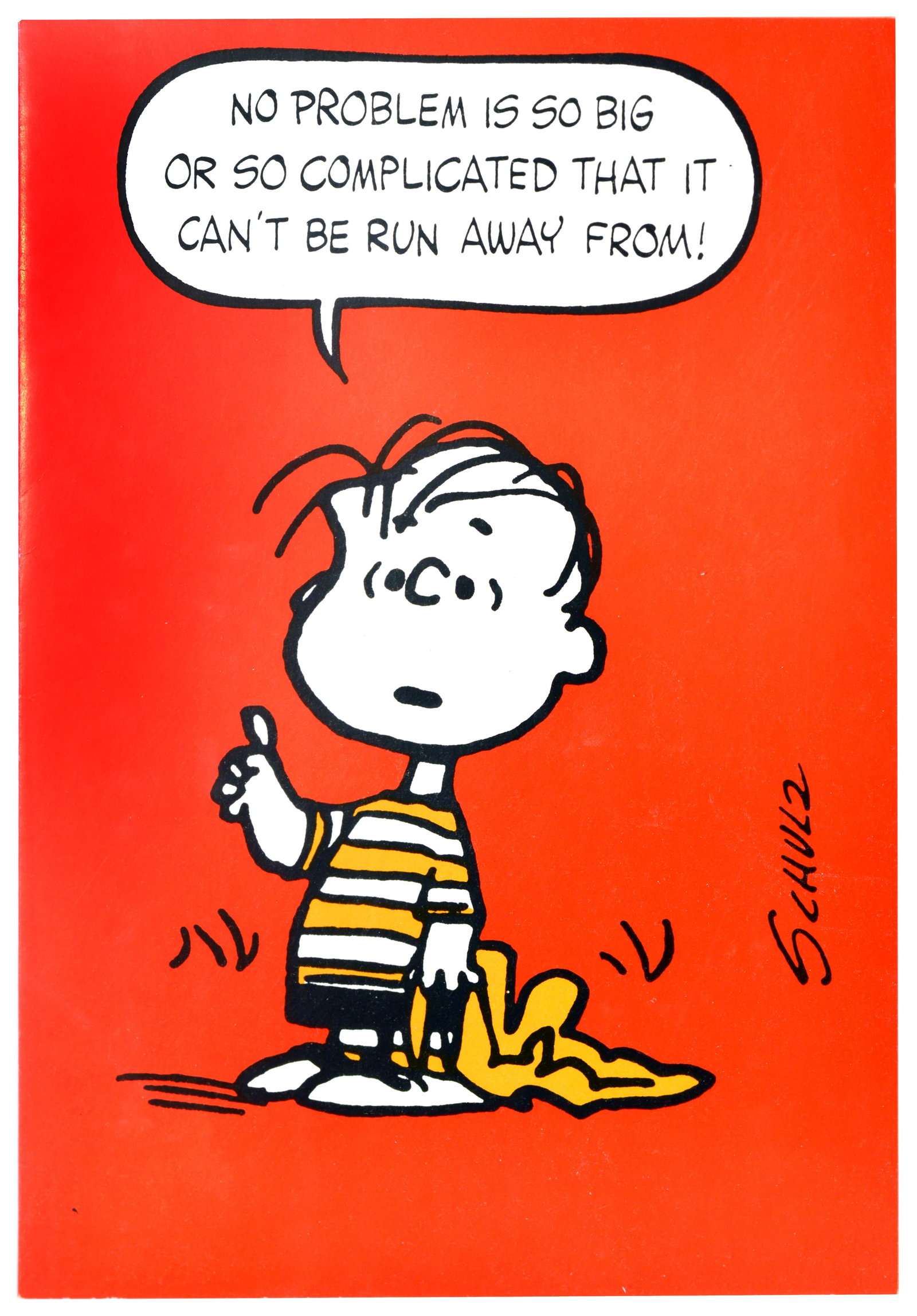 Greetings Card No Problem Linus van Pelt Snoopy Peanuts Schulz Card: Original large vintage greetings card with envelope featuring the iconic Peanuts character Linus van Pelt by the notable American cartoonist Charles M. Schulz (1922-2000), depicting the thoughtful you