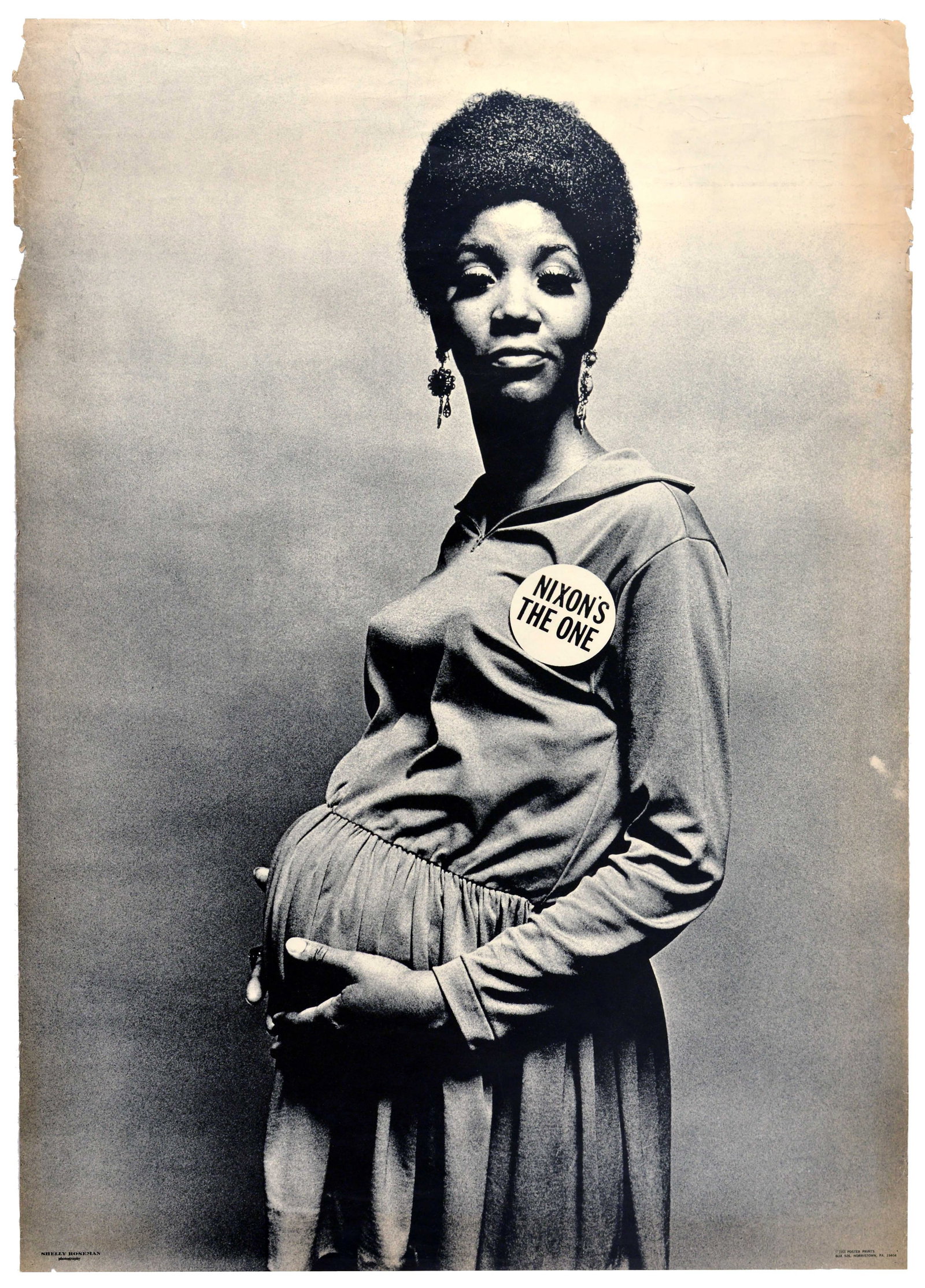 Propaganda Poster Nixon Baby The One USA 1968 Presidential Election: Original vintage satirical political parody poster from the 1968 United States presidential election titled Nixon's The One, featuring a photograph depicting a heavily pregnant African American woman 