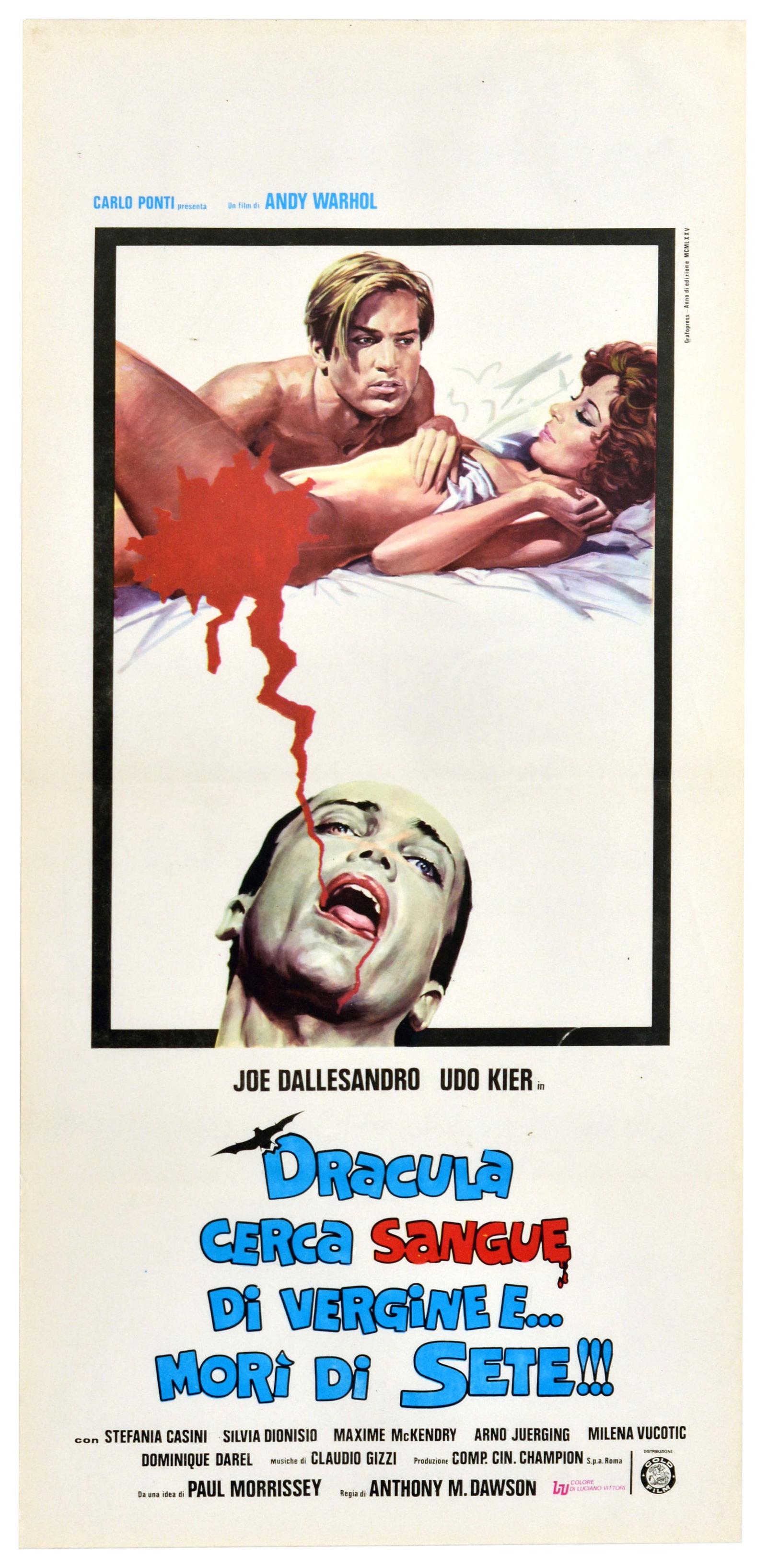 Movie Poster Blood for Dracula Andy Warhol: Original vintage Italian locandina film poster for the 1974 cult horror-comedy movie Blood for Dracula - released in Italy under the provocative title Dracula cerca sangue di vergine e... mor? di sete