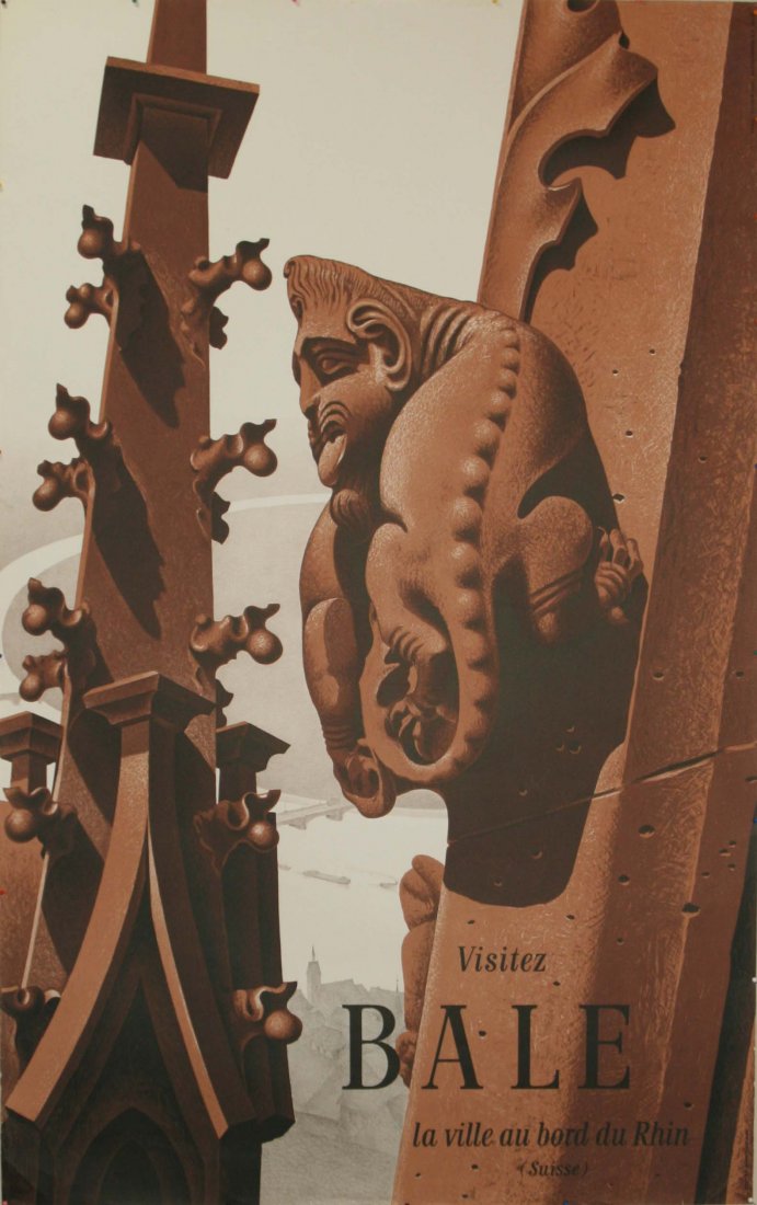 Original travel poster Visit Basel, Switzerland: Original vintage travel advertising poster: Visitez Bale la ville au bord du Rhin (Suisse). Visit Basel on the Rhine (Switzerland). This historic city on the River Rhine shares borders with Switzerlan