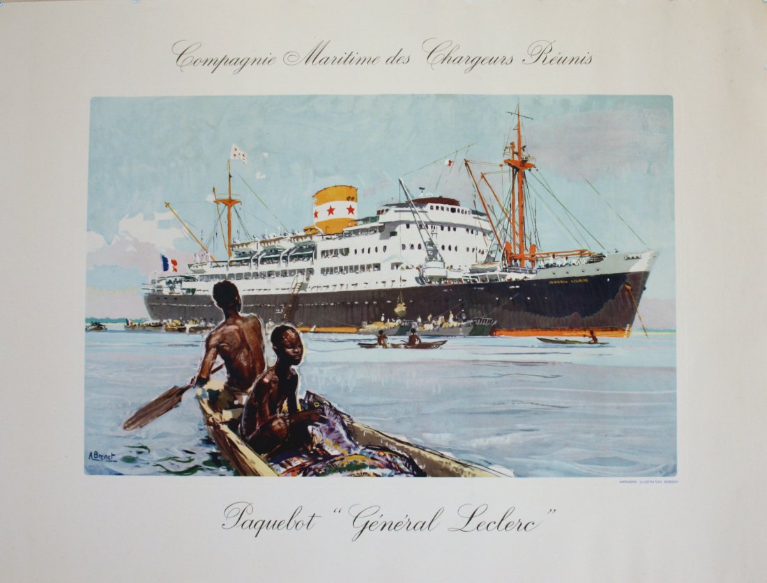 Original advertising poster France Shipping Line Africa: General Leclerc Original vintage poster advertising Compagnie Maritime de Chargeurs Reunis featuring the General Leclerc, a passenger motor ship travelling the route from Bordeaux to West and Central 