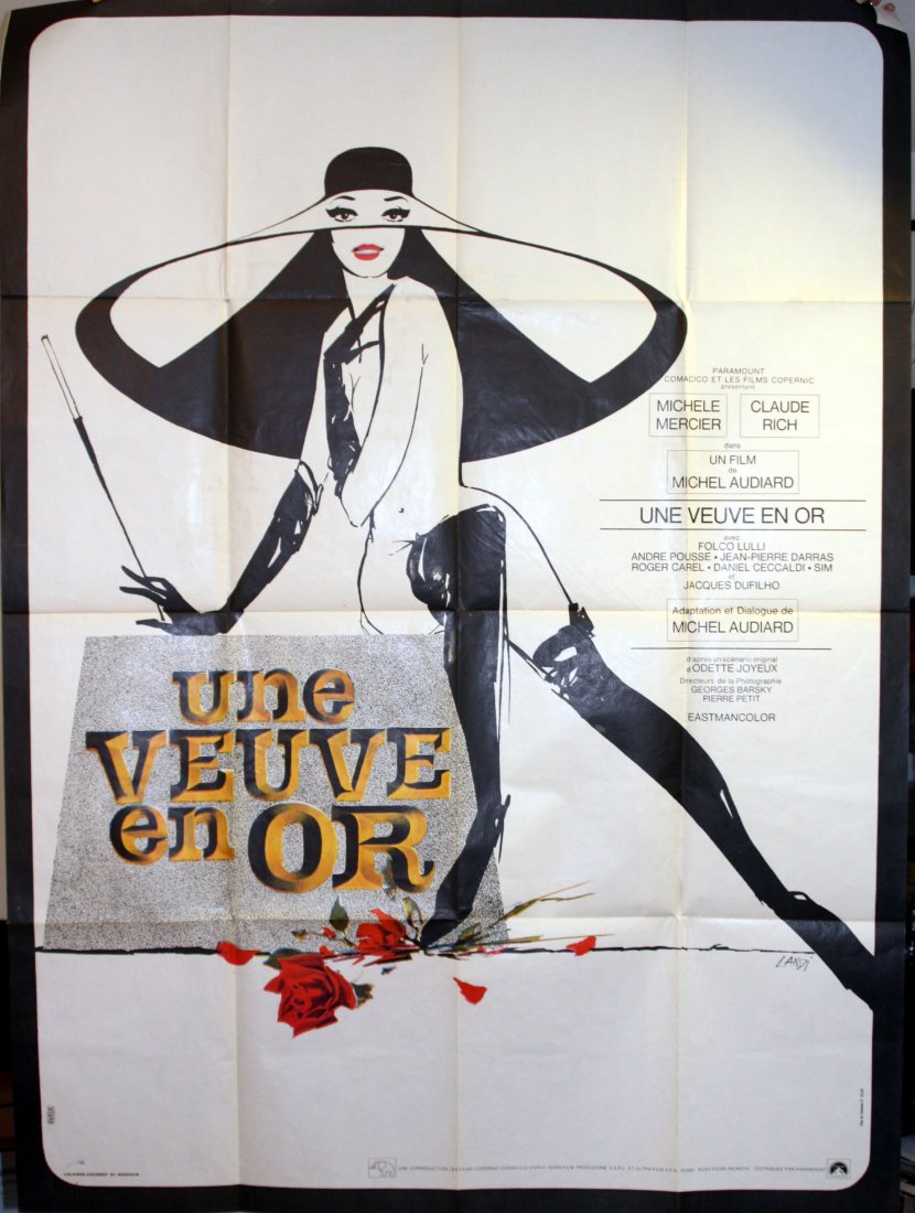 Original movie poster Golden Widow France: A Golden Widow Original vintage movie poster for a film, Une Veuve En Or - A Golden Widow, by Michel Audiard starring Michele Mercier, Claude Rich and Roger Carel. Very stylish image of a elegant lady