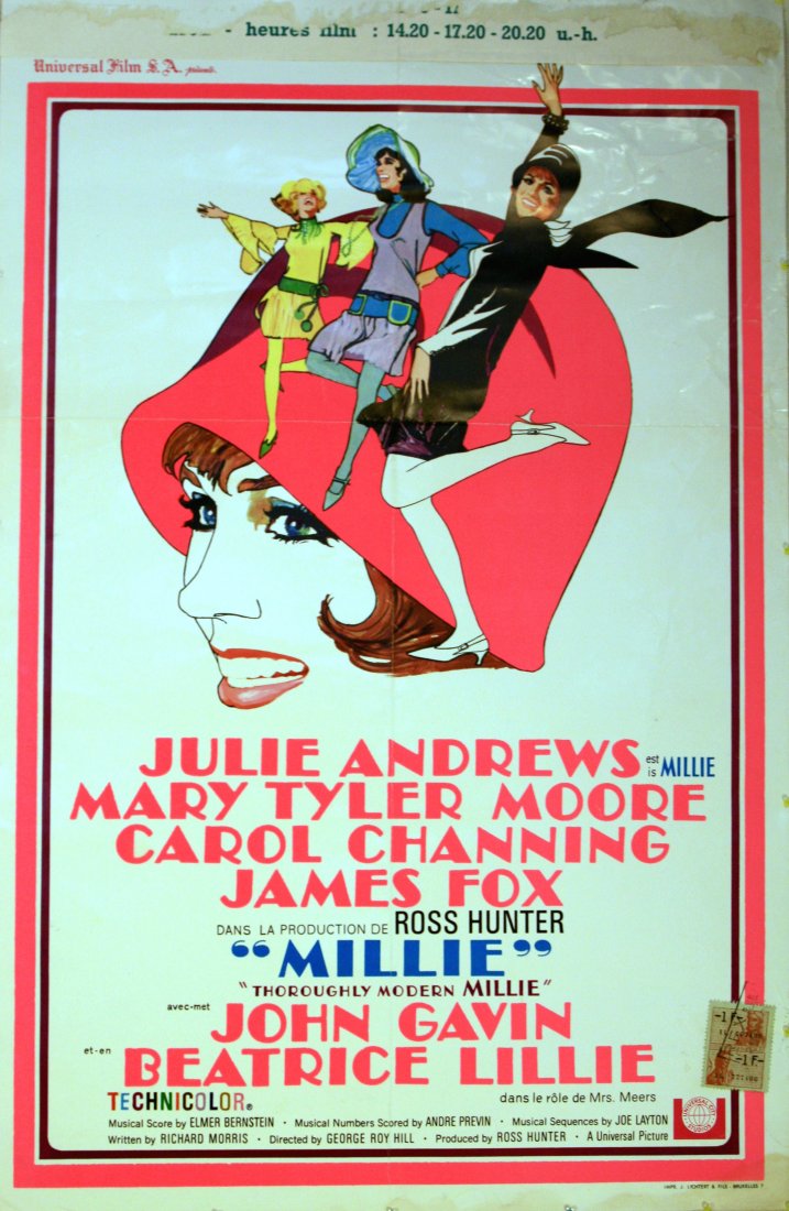Original movie poster Millie Julie Andrews: Millie Original vintage movie poster for the 1967 comedy musical film, Thoroughly Modern Millie, starring Julie Andrews, James Fox and Mary Tyler Moore. Stylish and colourful image of a lady wearing a