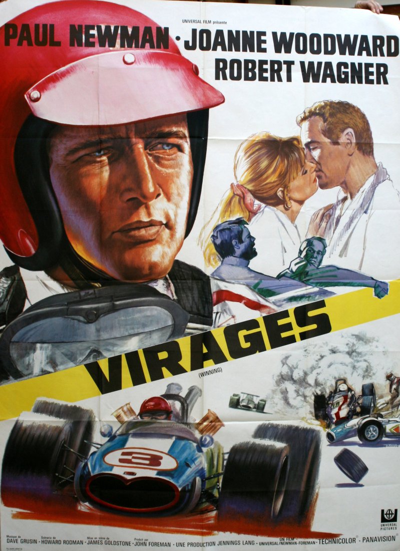 Original movie poster Winning Paul Newman Indianapolis: Winning / Virages (large) Original vintage cinema poster for a film Winning (Virages in French) starring Paul Newman, Joanne Woodward and Robert Wagner. The film tells a story of Frank Capua who is a