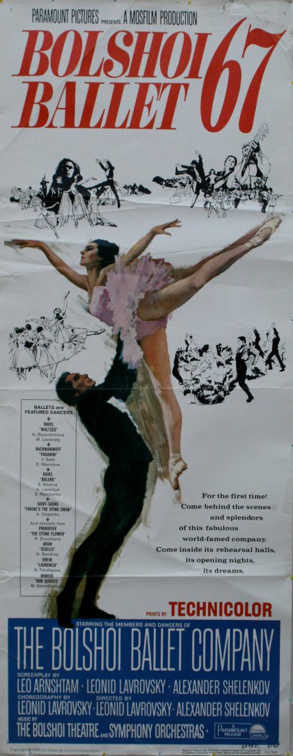 Original movie poster Bolshoy Ballet: Original vintage film poster - Bolshoi Ballet 67, Paramount Pictures presents a MosFilm Production. Starring the members and dancers of the Bolshoi Ballet company. Copyright 1966 by celebrity concert 