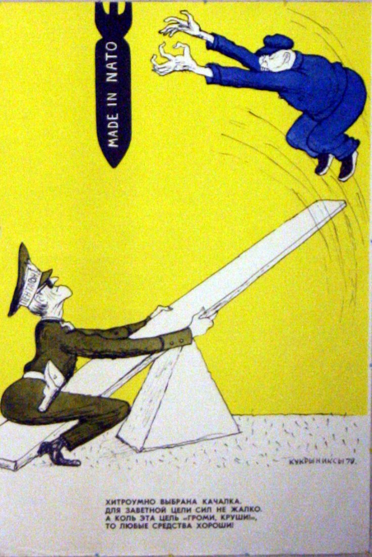 Original propaganda poster USSR China USA Nuclear Bomb: Soviet Anti-China: Nuclear Weapon Original vintage Soviet Anti-China propaganda poster (part of a set): image of Chinese man reaching for a nuclear weapon with Made in NATO written on it. Good conditi