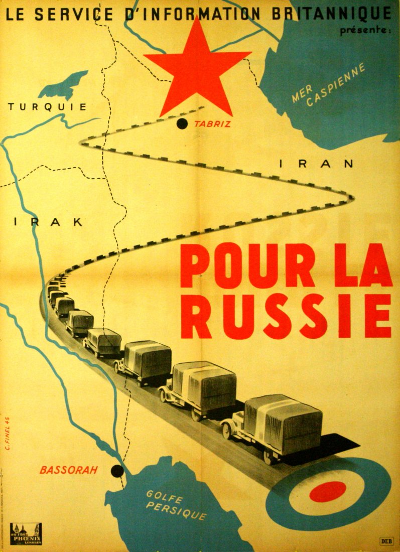 Original WWII film poster Russian front UK USSR: For the Russian Front Original vintage poster: For the Russian Front. Poster for a film issued by the British Ministry of Information and distributed in France at the end of World War Two. Image of co