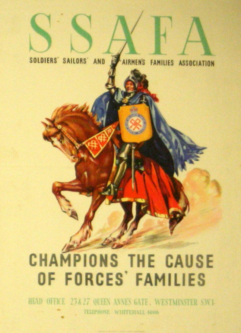 Original propaganda poster Soldiers Sailors and: SSAFA Original vintage poster: SSAFA - Soldiers Sailors and Airmen's Families Association, Champion the cause of forces' families, Head Office; 27 Queen Anne's Gate, Westminster SW1, telephone Whiteha