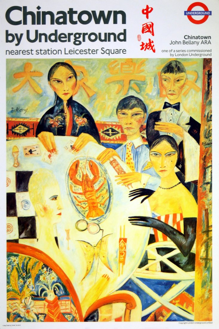 Original London Underground poster Chinatown J Bellany: Original London Underground poster - Excellent condition, Chinatown. UK, 1987, artwork by John Bellany, size 152x101cm.Part of the London Underground Art Poster series. London Underground has a long h