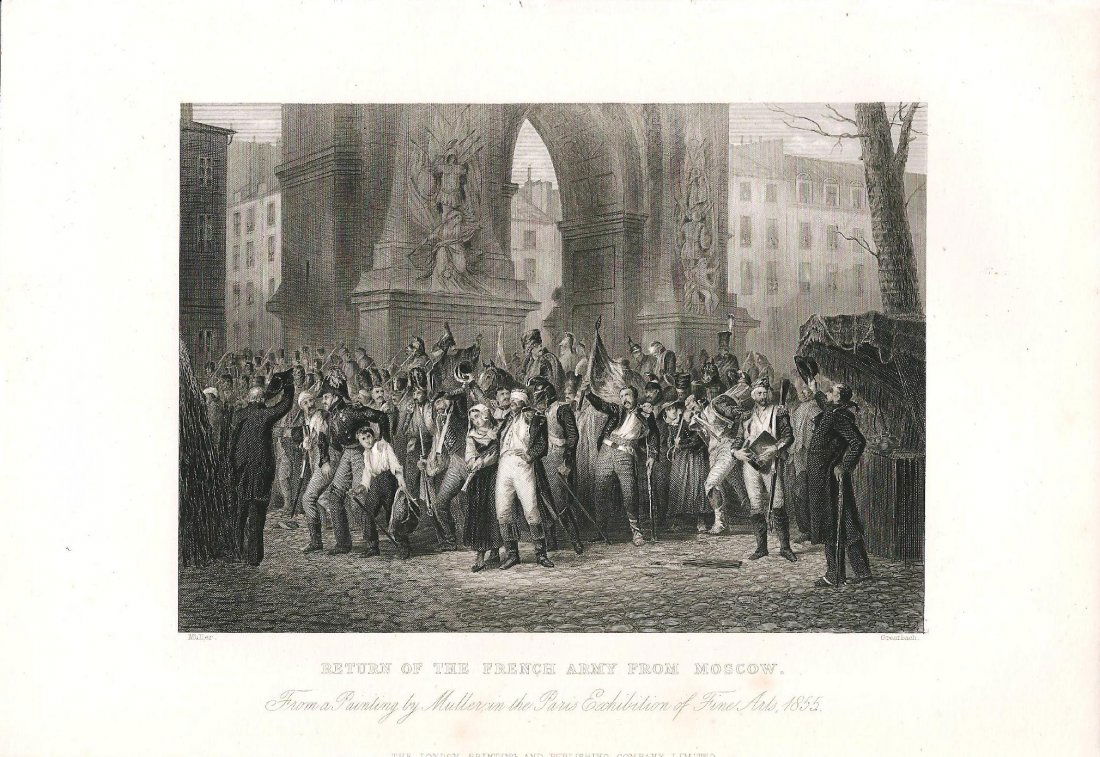 Return of the French Army from Moscow: Return of the French Army from Moscow Engraving by Muller and Greatbach published by The London Printing and Publishing Company Limited entitled the Return of the French Army from Moscow from a Painti
