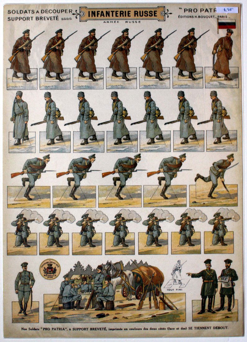 Infanterie Russe Russian Army WWI: Infanterie Russe Armee Russee Soldats a Decouper, Support Brevete SGDG Pro Patria, Editions H Bouquet Paris. Nos Soldats Pro Patria a Support Brevete, imprimes en couleurs des deux cotes (face et dos)