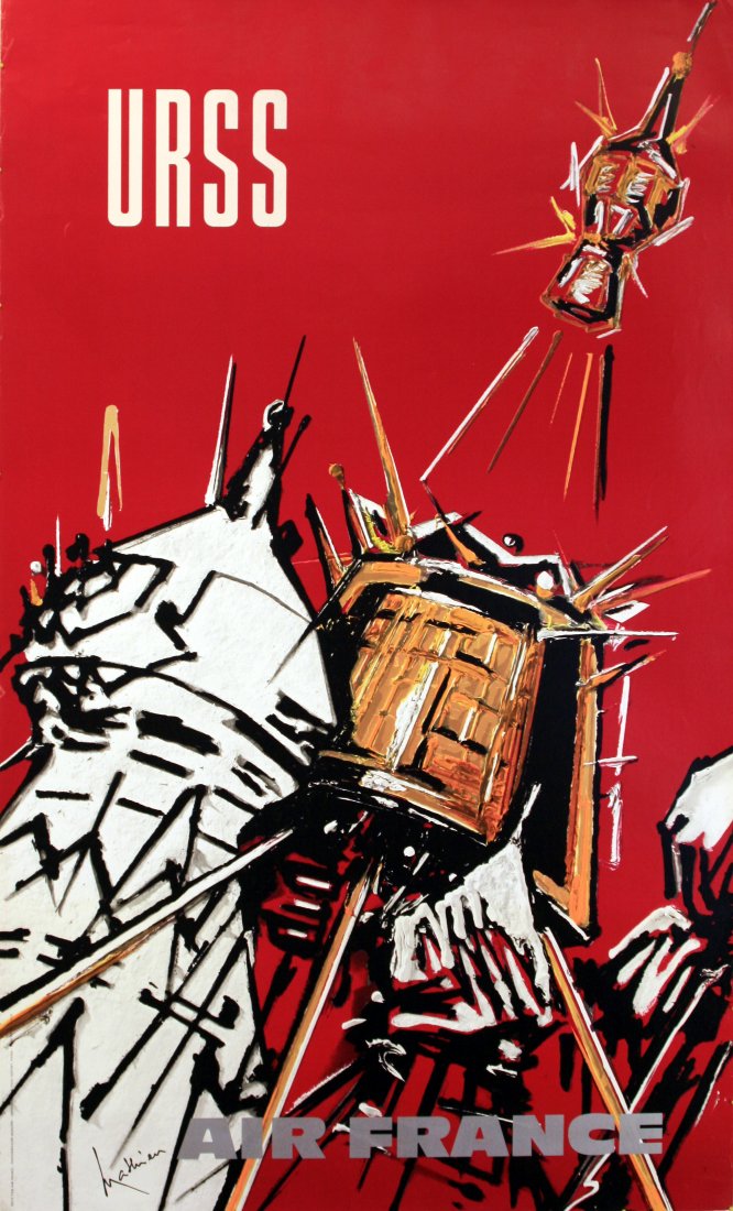 Travel Posters USSR - Air France: USSR - Air France Original vintage travel poster for Air France advertising the USSR. Signed by one of the leading French abstract expressionists, Georges Mathieu (1921-2012). Good condition, bumps on