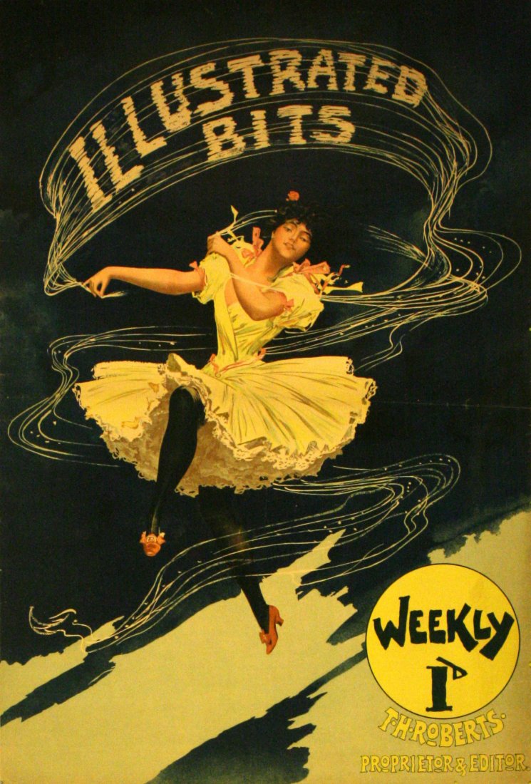 Advertising Posters Illustrated Bits: Illustrated Bits Original vintage advertising poster for Illustrated Bits, weekly 1D, T. H. Roberts Proprietor and Editor. The magazine was initially published under the name of Illustrated Tit-Bits, 