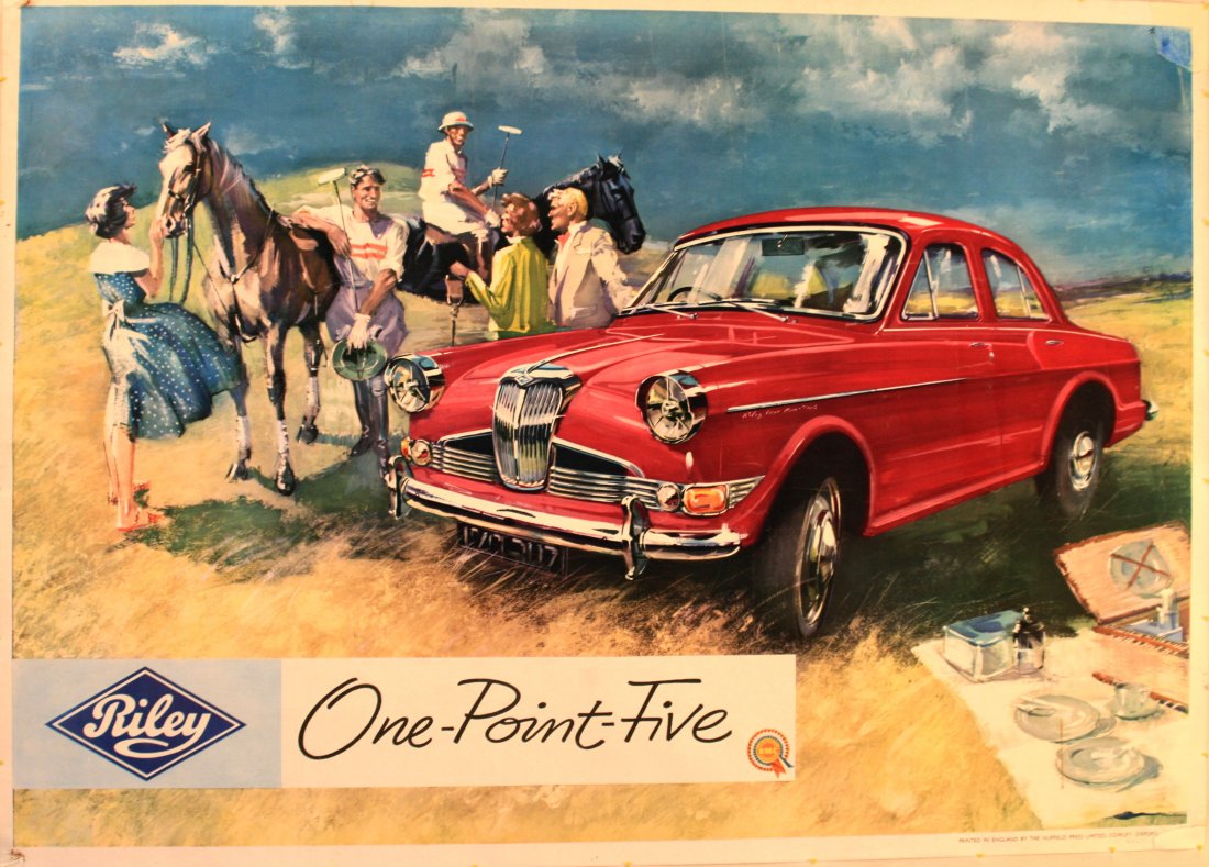 Advertising Posters Riley One Point Five BMC: Riley One Point Five BMC Original vintage advertising poster for a Riley One Point Five BMC (British Motor Corporation; later British Leyland and now BMW) car. Designed as an upscale model for the com