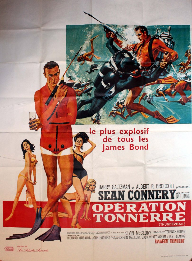 Cinema Posters James Bond Operation Thunderball: James Bond Operation Thunderball Large original vintage movie poster for the James Bond film, Thunderball - Operation Tonnerre, starring Sean Connery as 007, Claudine Auger as Domino and Adolfo Celi a
