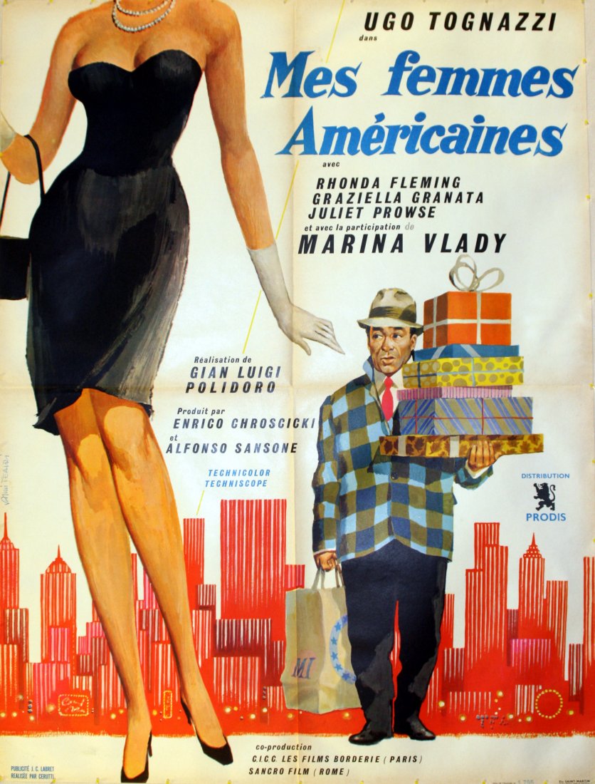 Cinema Posters My American Lady: My American Lady Original vintage cinema poster, My American Lady. Joint French-Italian production starring Ugo Tognazzi and Marina Vlady (wife of the Russian singer, Vladimir Vyssotsky). Great image 