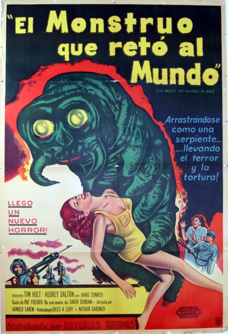Cinema Posters The Monster that Challenged the World: The Monster that Challenged the World Original vintage movie poster for the Argentinian version of the film poster for this trash horror about giant monsters that attack California, starring Tim Holt,
