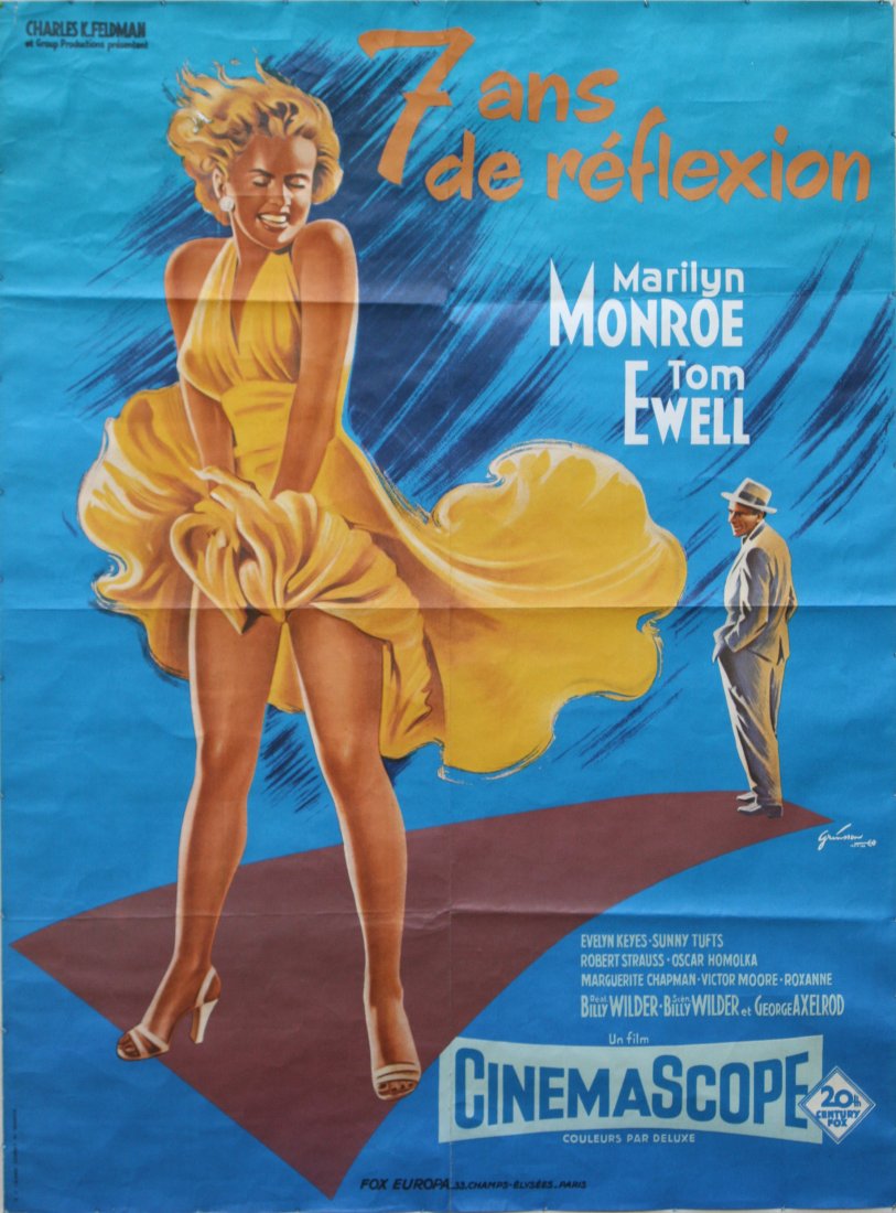 Cinema Posters The Seven Year Itch: The Seven Year Itch Original vintage cinema poster for the 1955 film, 7 Ans de Reflexion (The Seven Year Itch), starring Marilyn Monroe and Tom Ewell. Printed for 20th Century Fox by S. P. Lalande Cou