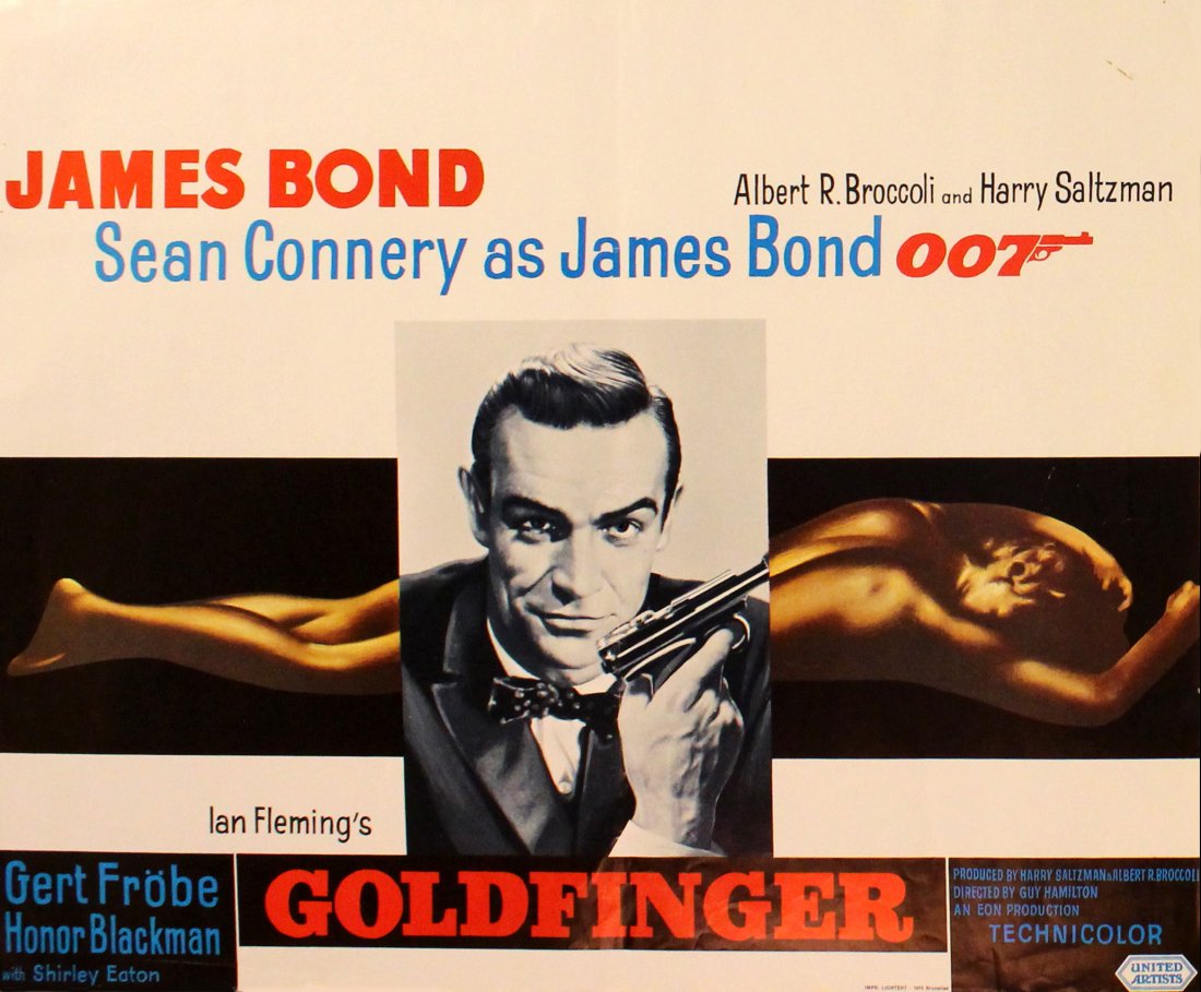 Cinema Poster James Bond Goldfinger (Belgian): James Bond Goldfinger (Belgian) Original vintage cinema poster for the Belgian release of the James Bond 007 movie, Goldfinger, starring Sean Connery, Gert Frobe and Honor Blackman. Classic black and 