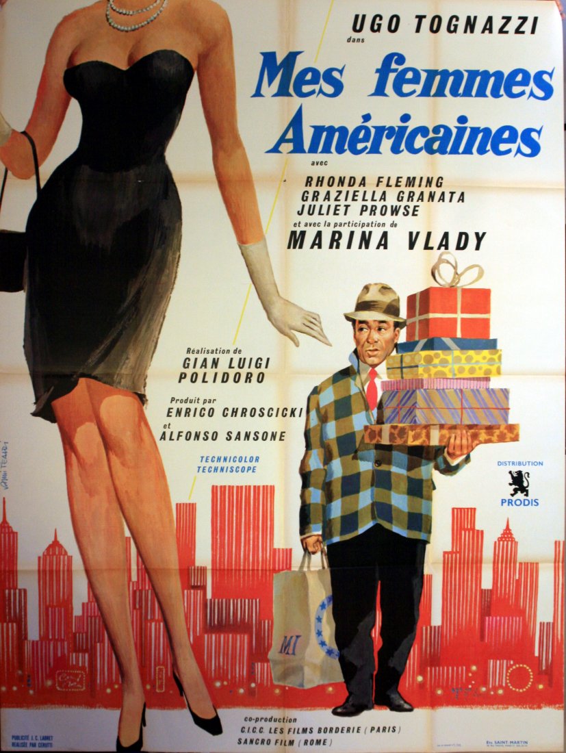 Cinema Poster My American Lady (large): Cinema Poster My American Lady (large) Original vintage cinema poster, My American Lady. Joint French-Italian production starring Ugo Tognazzi and Marina Vlady (wife of the Russian singer, Vladimir Vy
